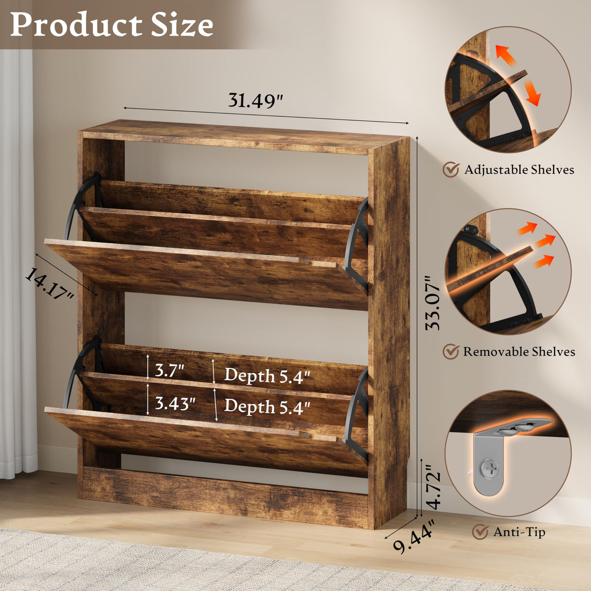 Shoe Cabinet with 2 Flip Drawers
