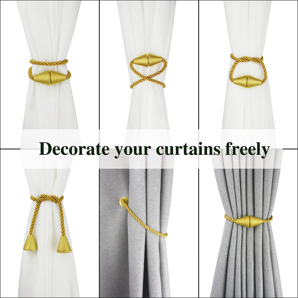 Magnetic Curtain Tiebacks Rope Decorative Holdbacks for Drapes Nieffeiy (4 Count)