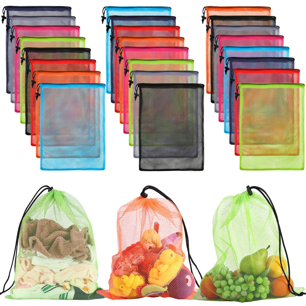 13"X15.5" 24Pcs Mesh Laundry Drawstring Bag Nylon Drawstring Gym Bag with Cord Lock Closure (24 Count)