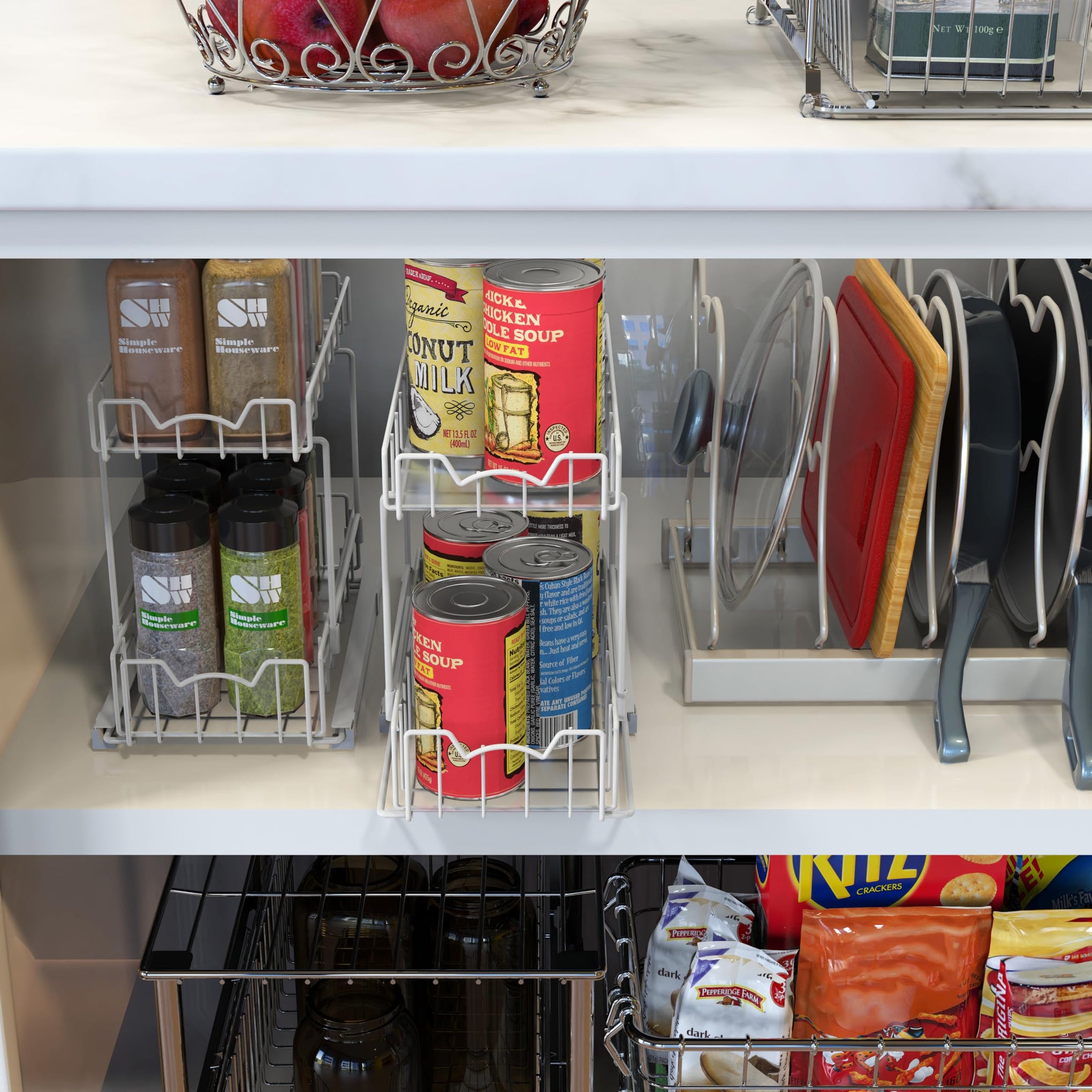 2 Tier Spice Rack Slide Out Wire Basket Drawer