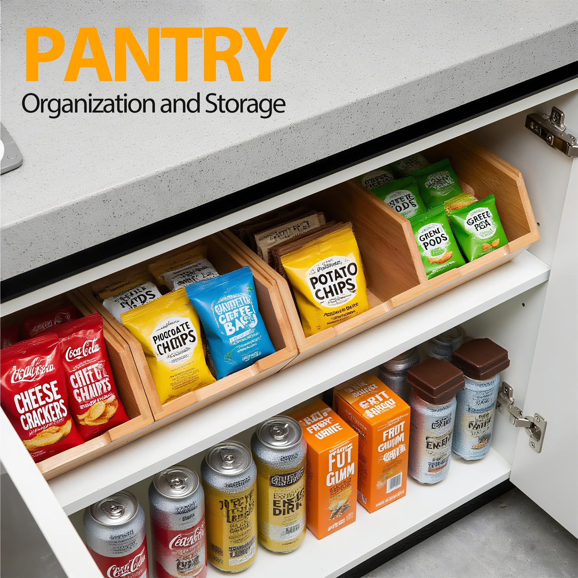 3 Pack Stackable Bamboo Pantry Storage Bins
