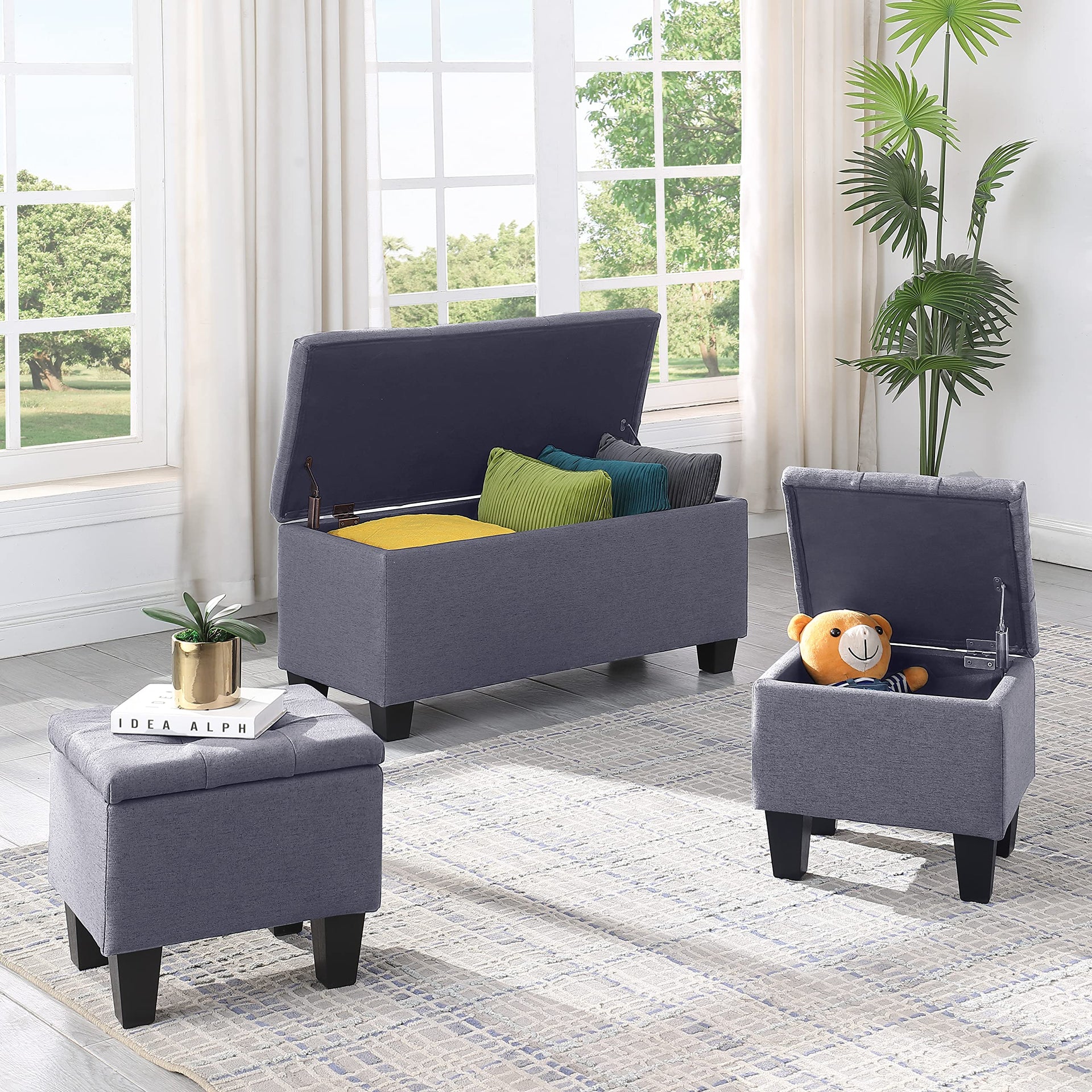 38'' Hinged Storage Ottoman w (3 Count)