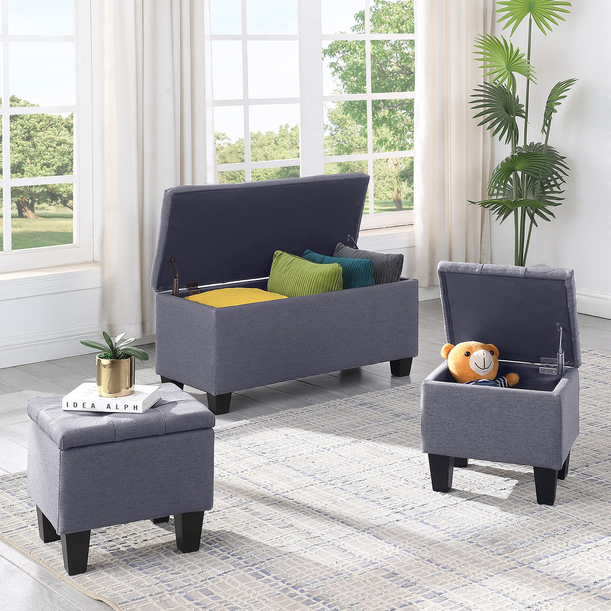 38'' Hinged Storage Ottoman w (3 Count)