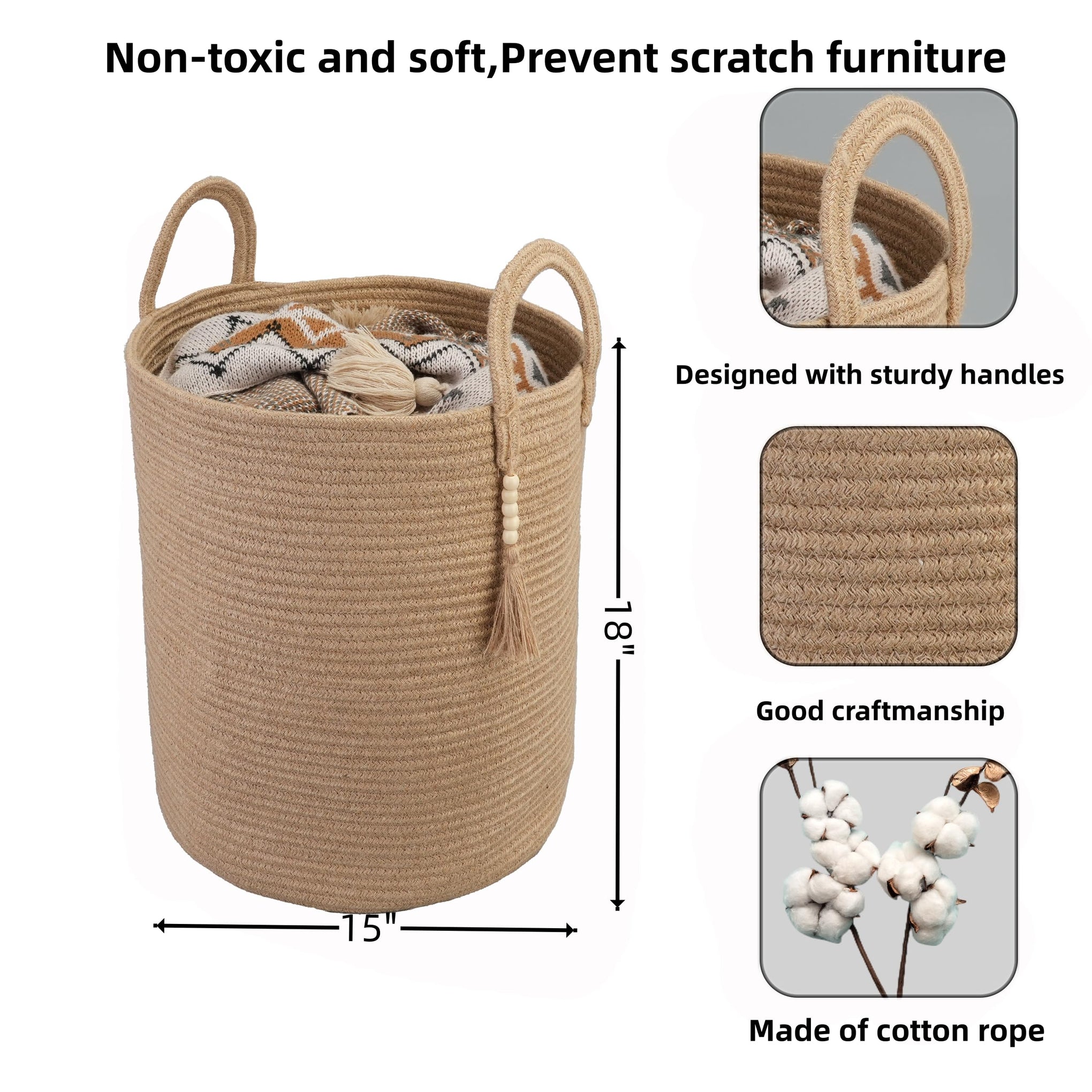 Rope Laundry Basket Laundry Hamper for Clothes Jute