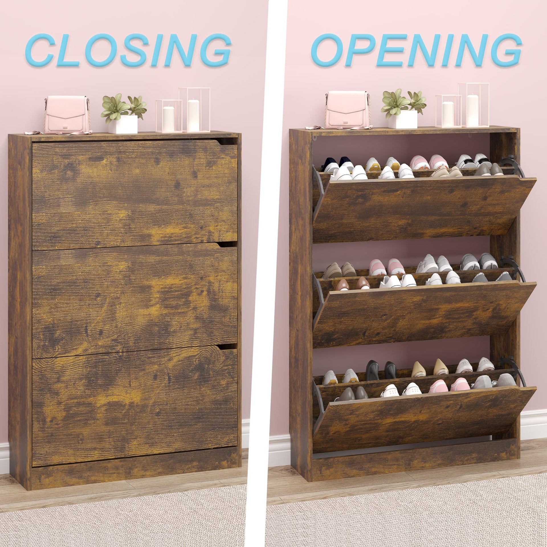 Shoe Cabinet with 3 Flip Drawers