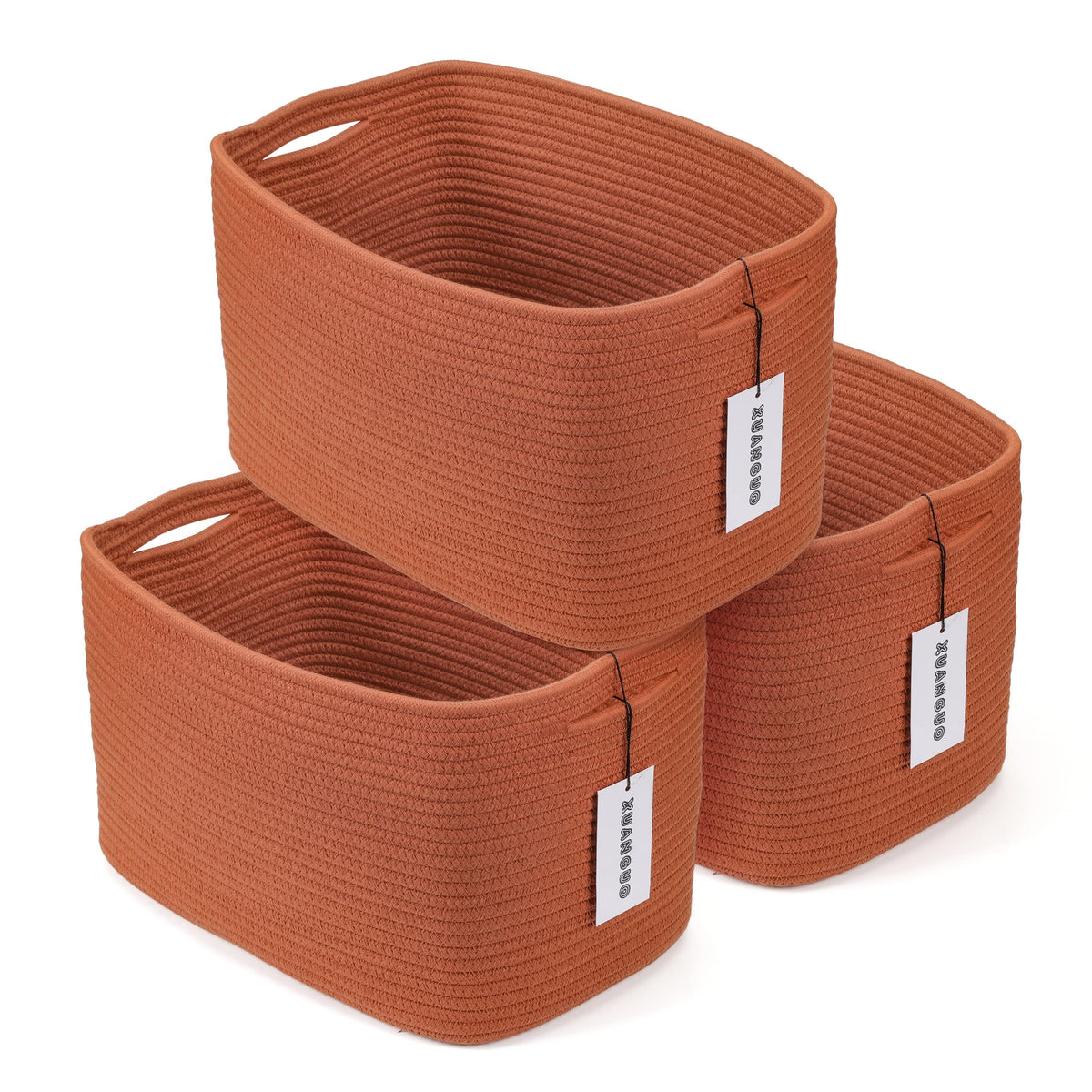 Woven Cotton Rope Storage Baskets 15x10x9.3" 3 Pack Rust