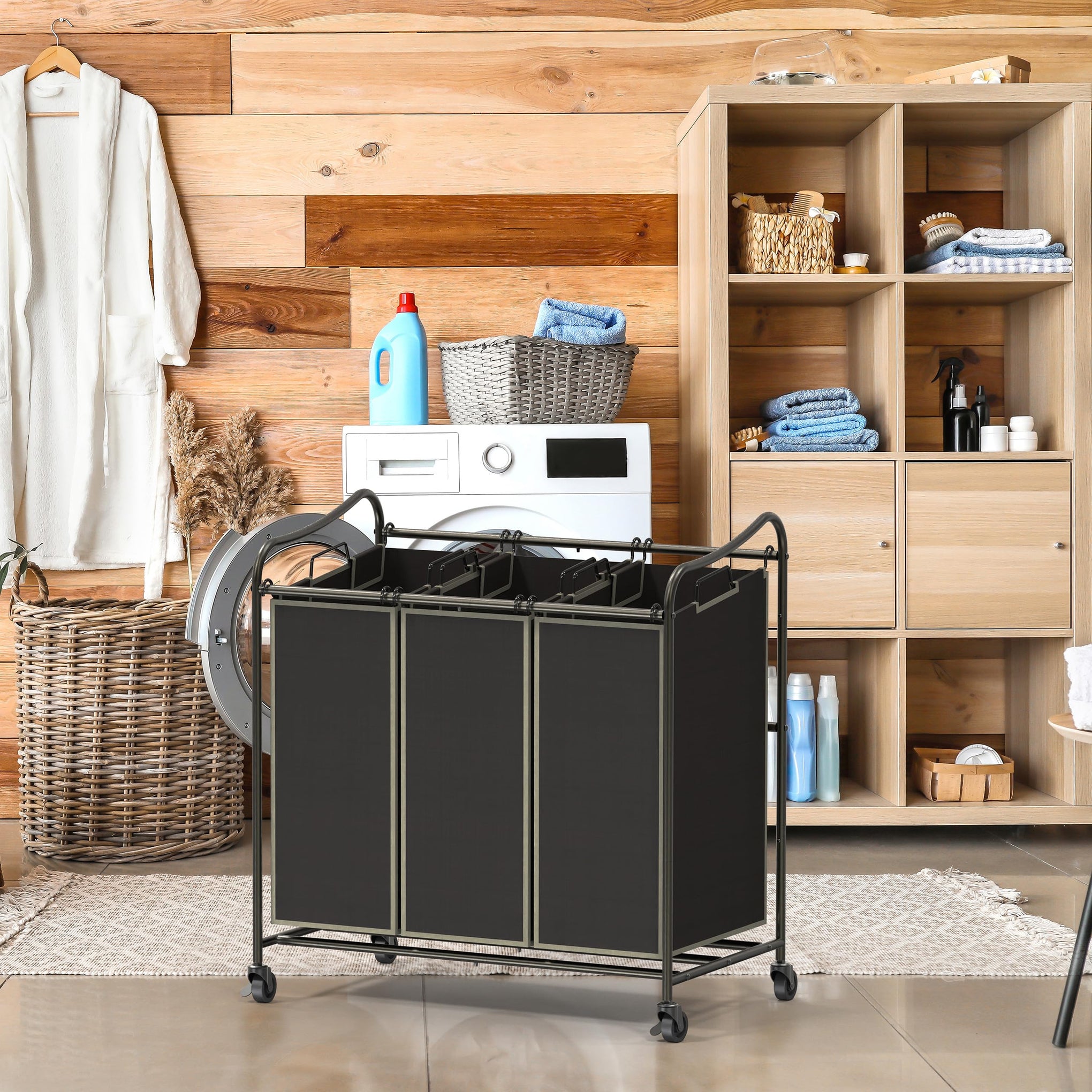 Heavy Duty 3 Bag Laundry Sorter Rolling Cart (12 Count)