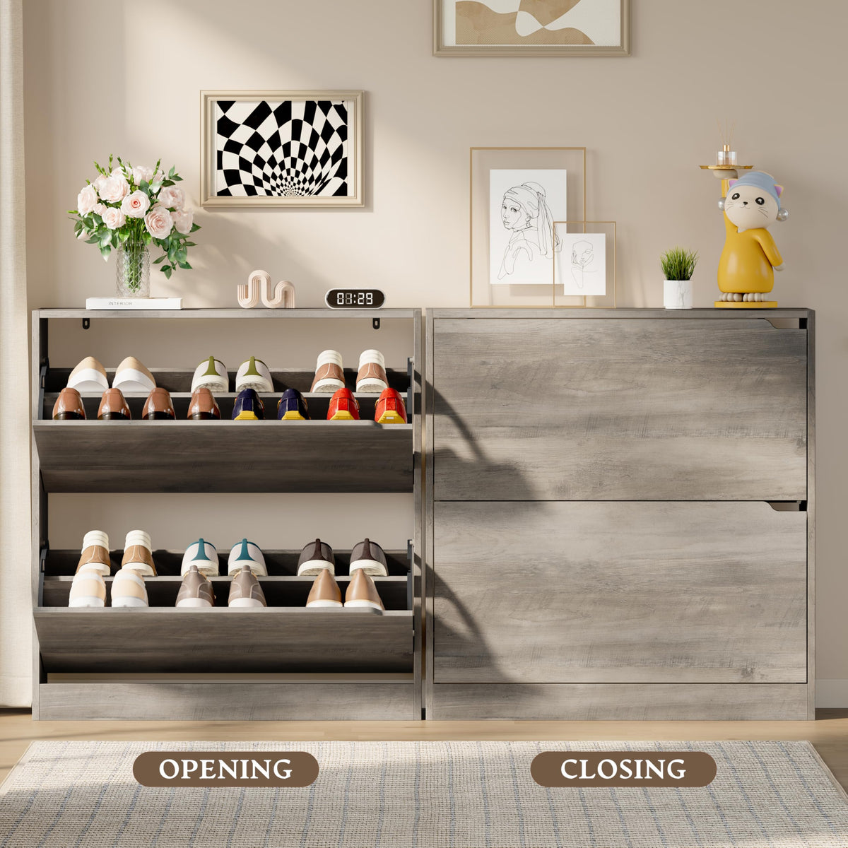 Shoe Cabinet with 2 Flip Drawers