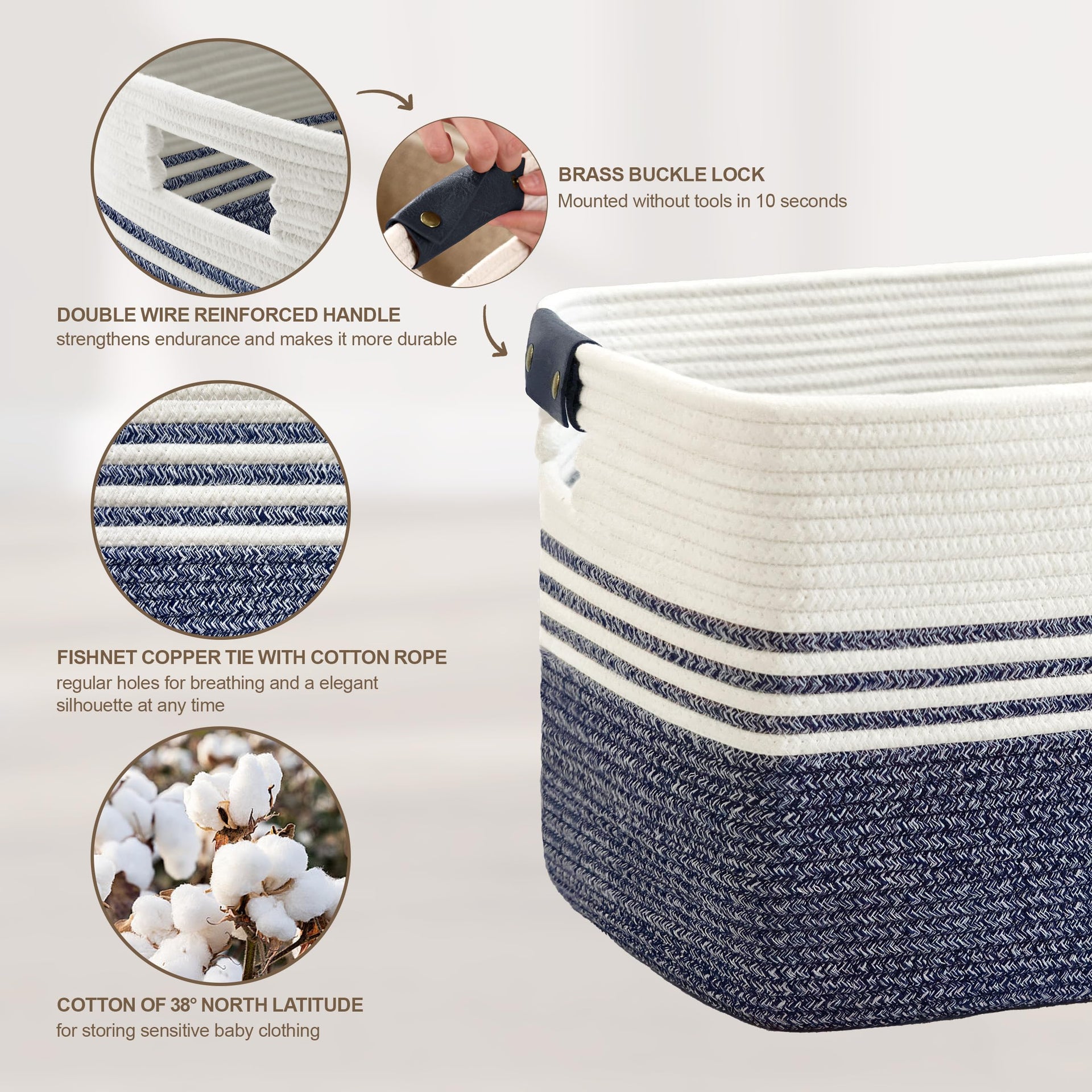 100L Woven Laundry Basket Hamper with Leather Handles