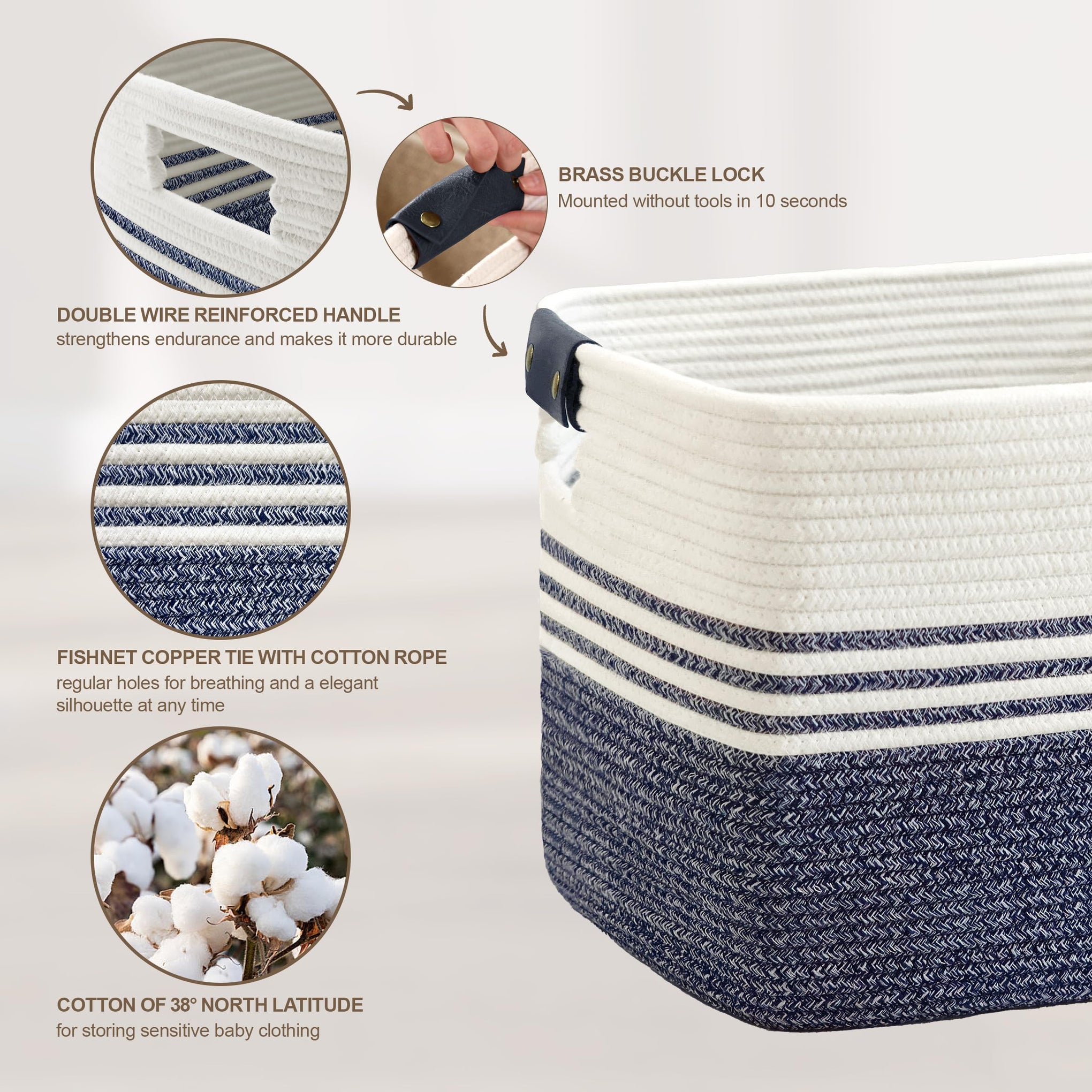 60L Woven Laundry Basket Hamper with Leather Handles