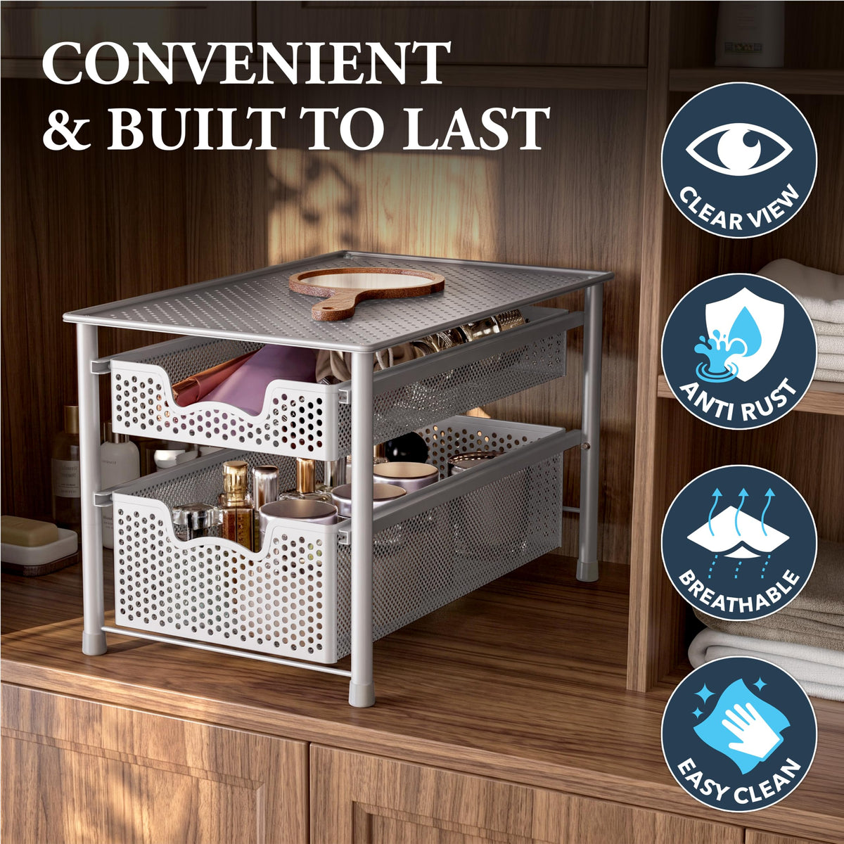 Stackable 2 Tier Sliding Basket Organizer Drawer