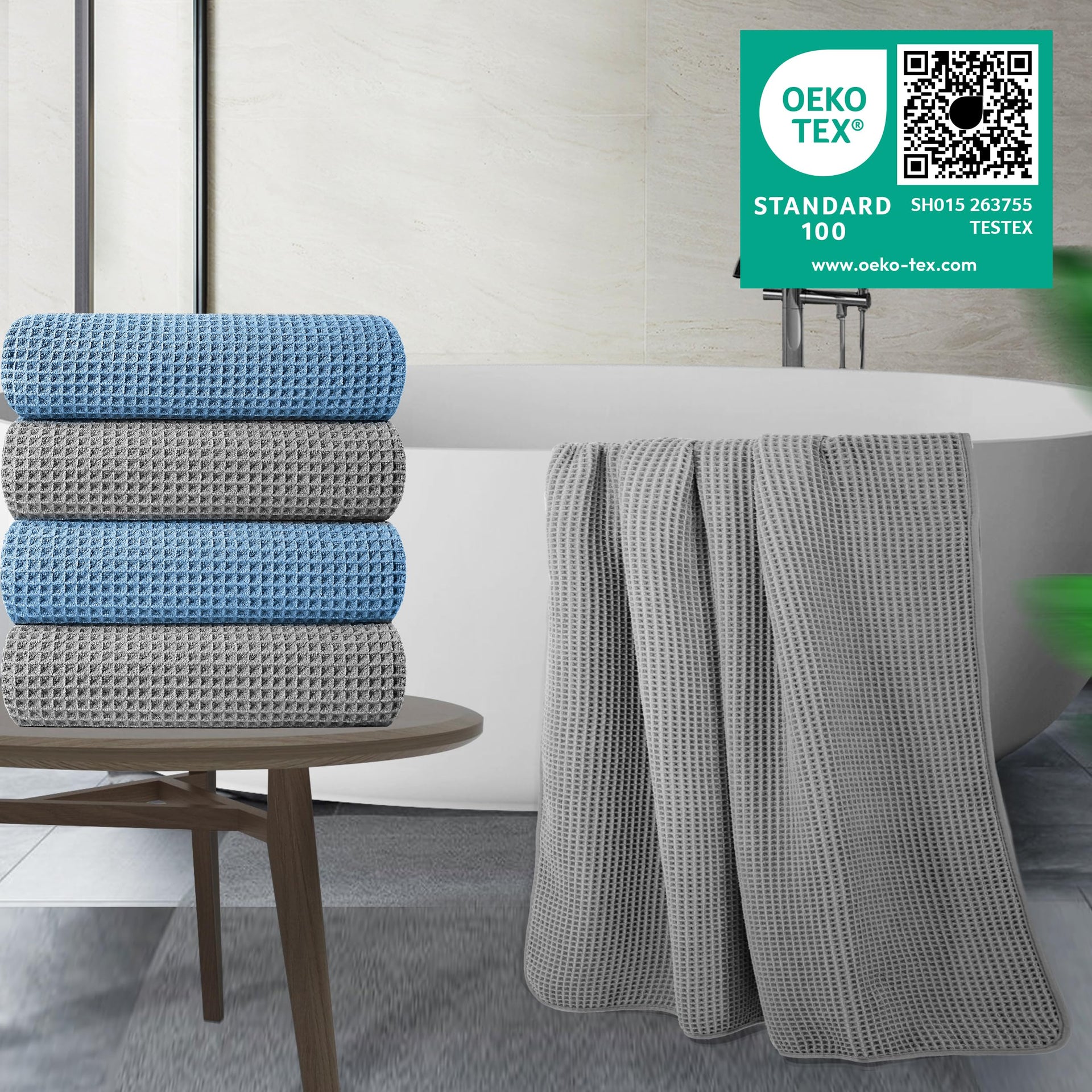 430 GSM Poly Blend Microfiber Quick Dry Waffle Bath Towel (4 Count)