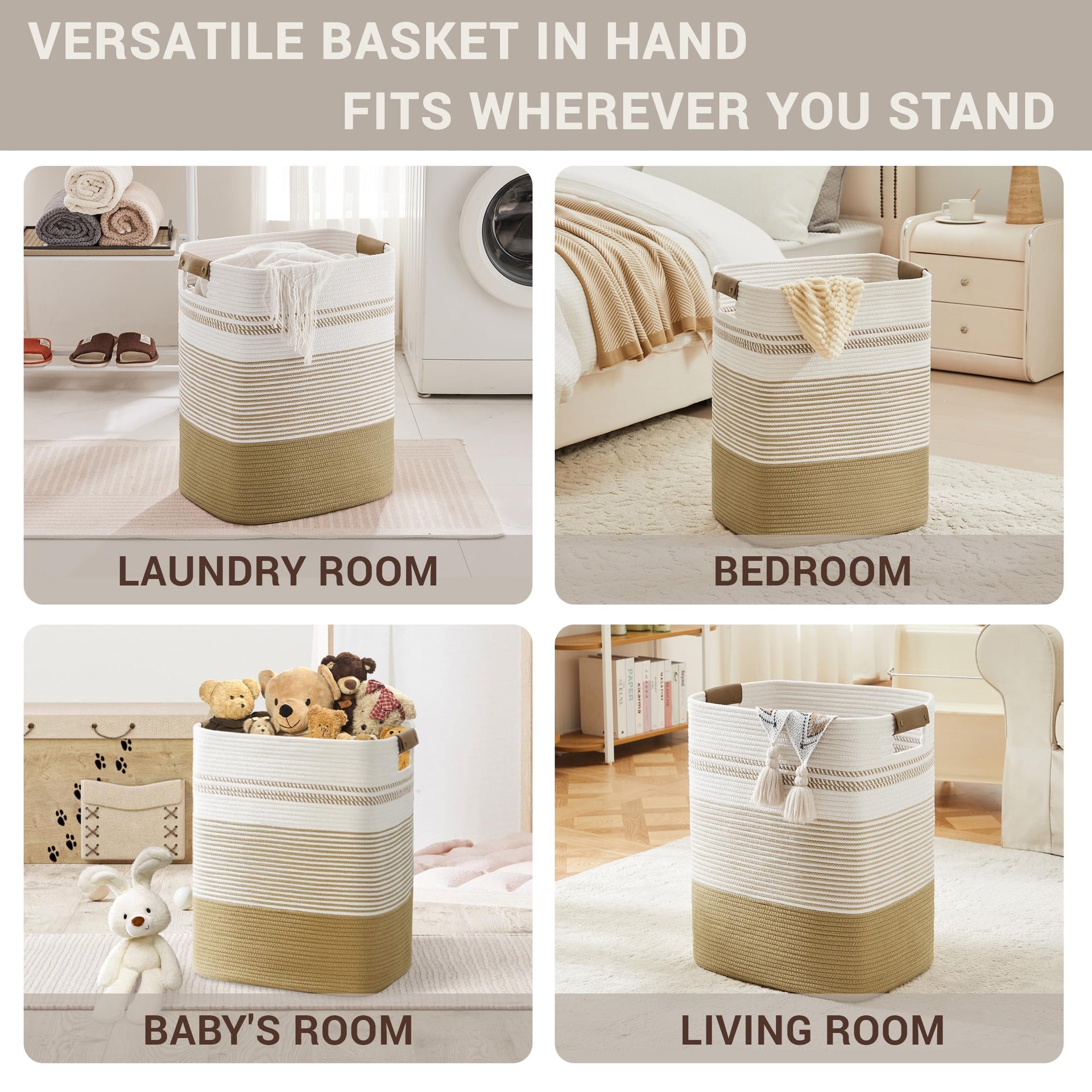 85L Tall Woven Laundry Basket Hamper with Leather Handles - ModHome Supplies
