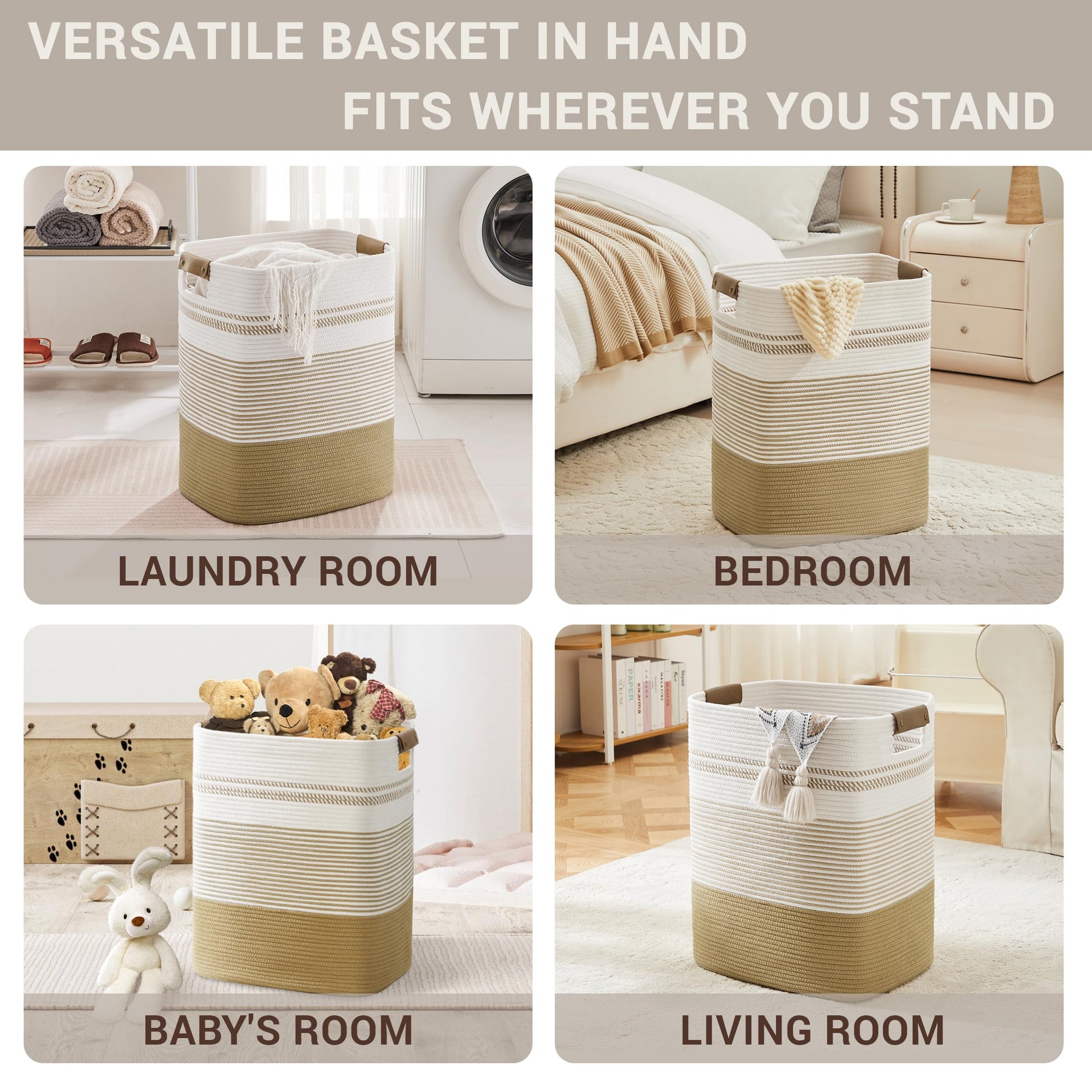 85L Tall Woven Laundry Basket Hamper with Leather Handles - ModHome Supplies