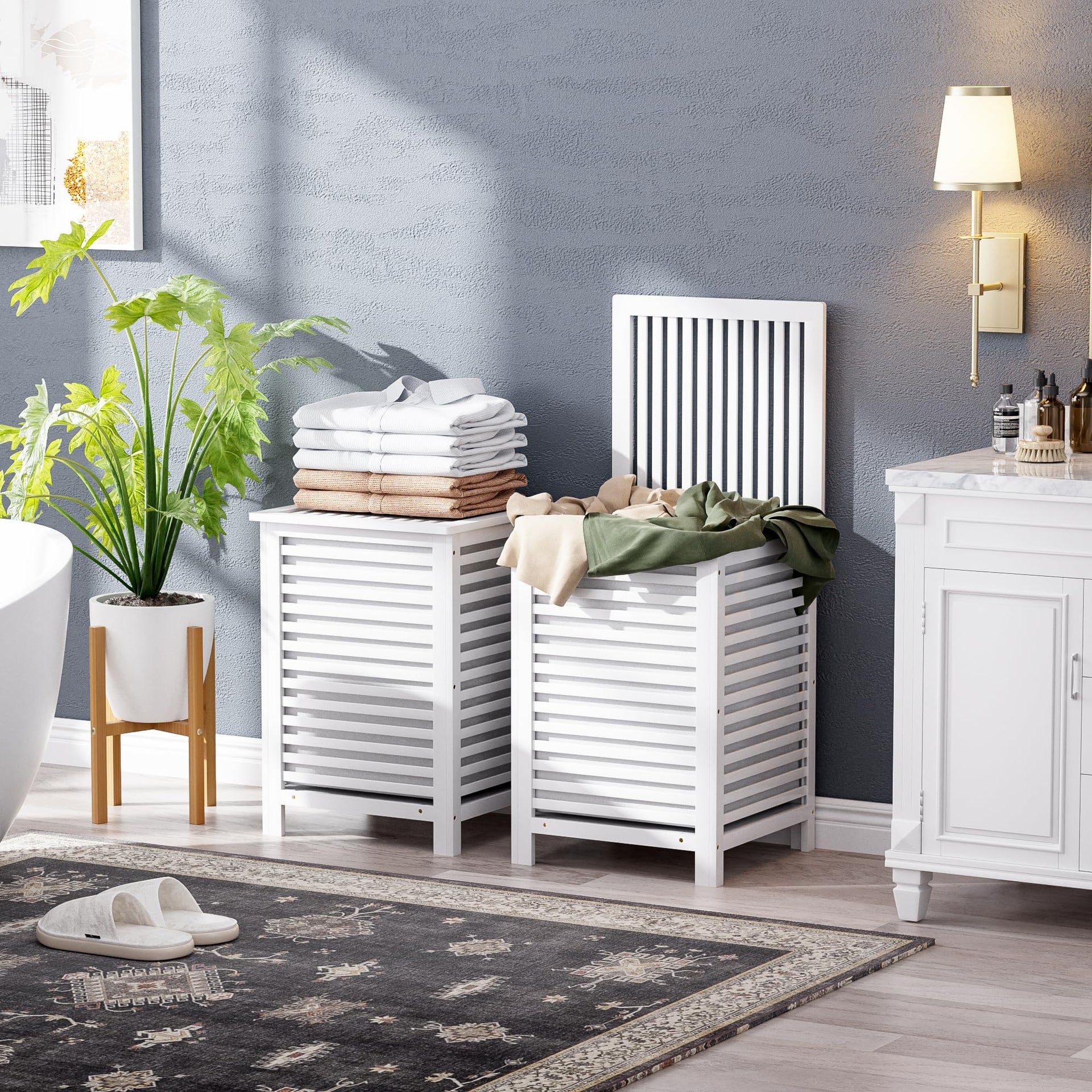 Double Laundry Hamper with Lid