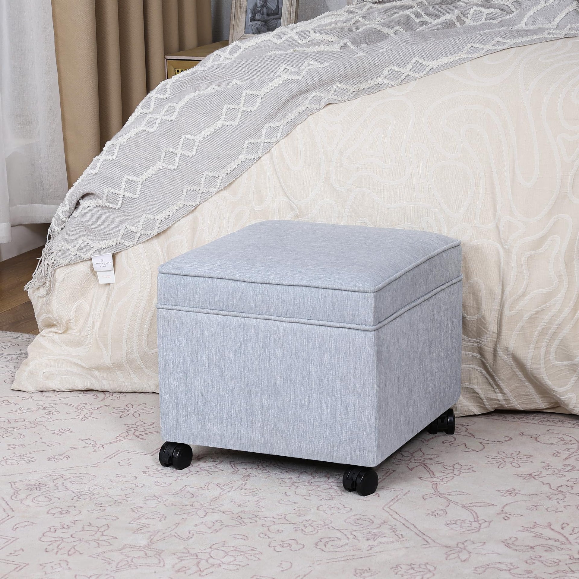 17.5 inch Square Storage Ottoman with Wheels & Flip Top Lid