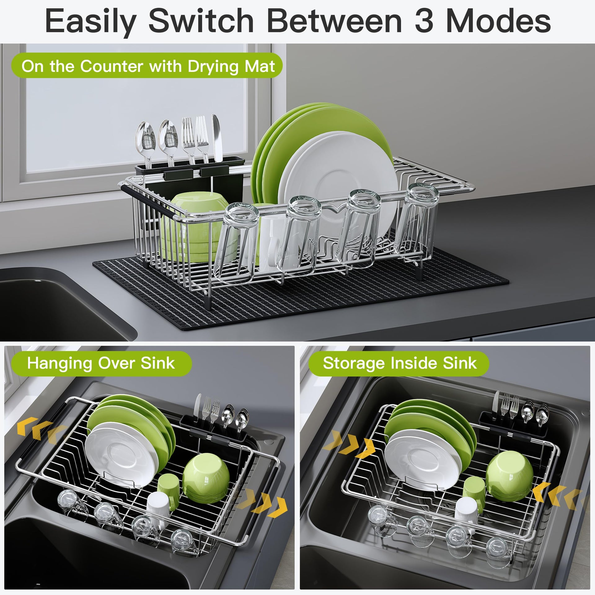 in Sink Dish Drying Rack with Mat