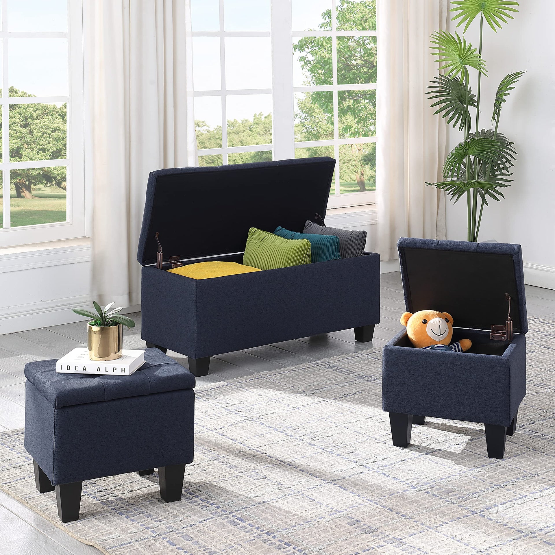Set of 3 Hinged Storage Ottoman