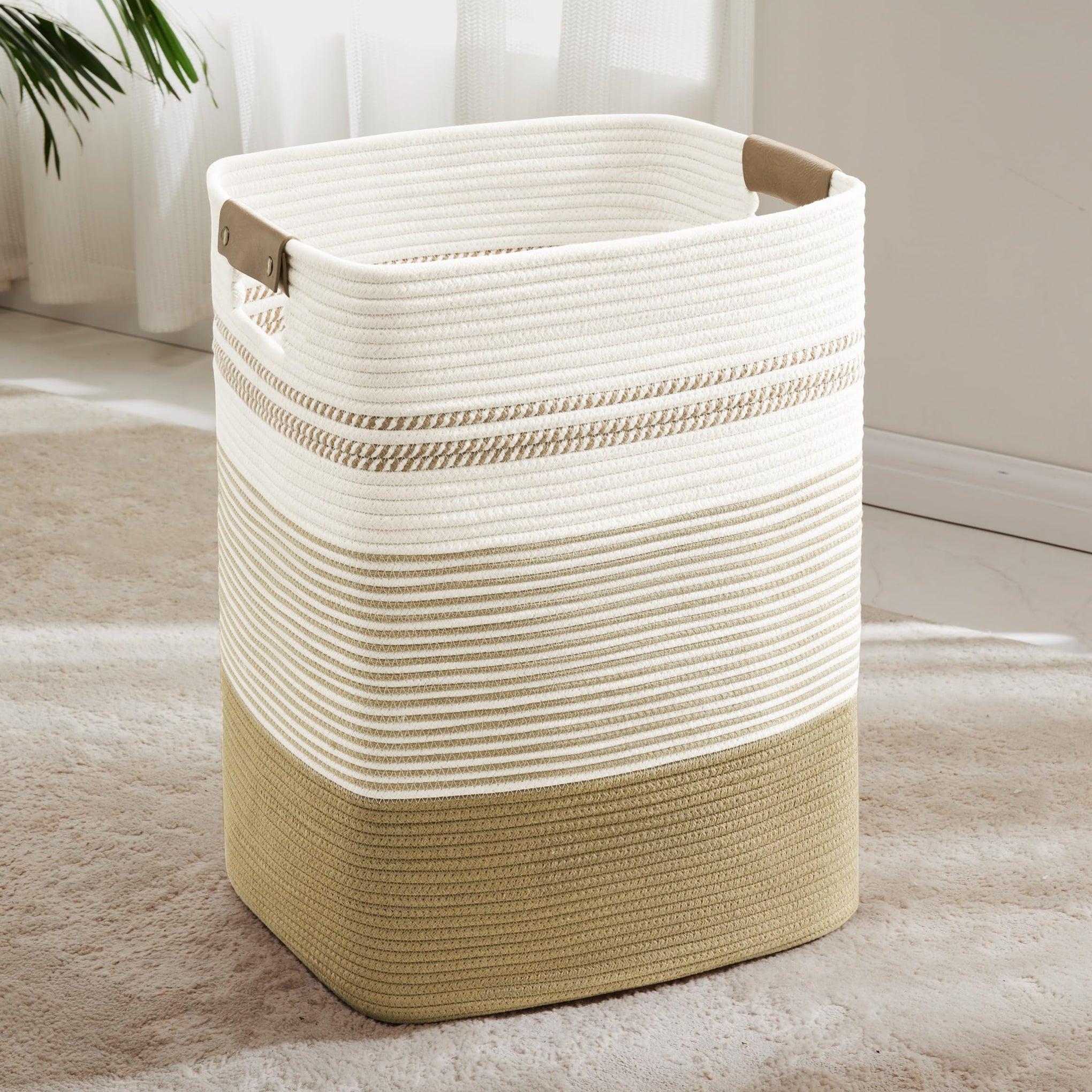 85L Tall Woven Laundry Basket Hamper with Leather Handles - ModHome Supplies