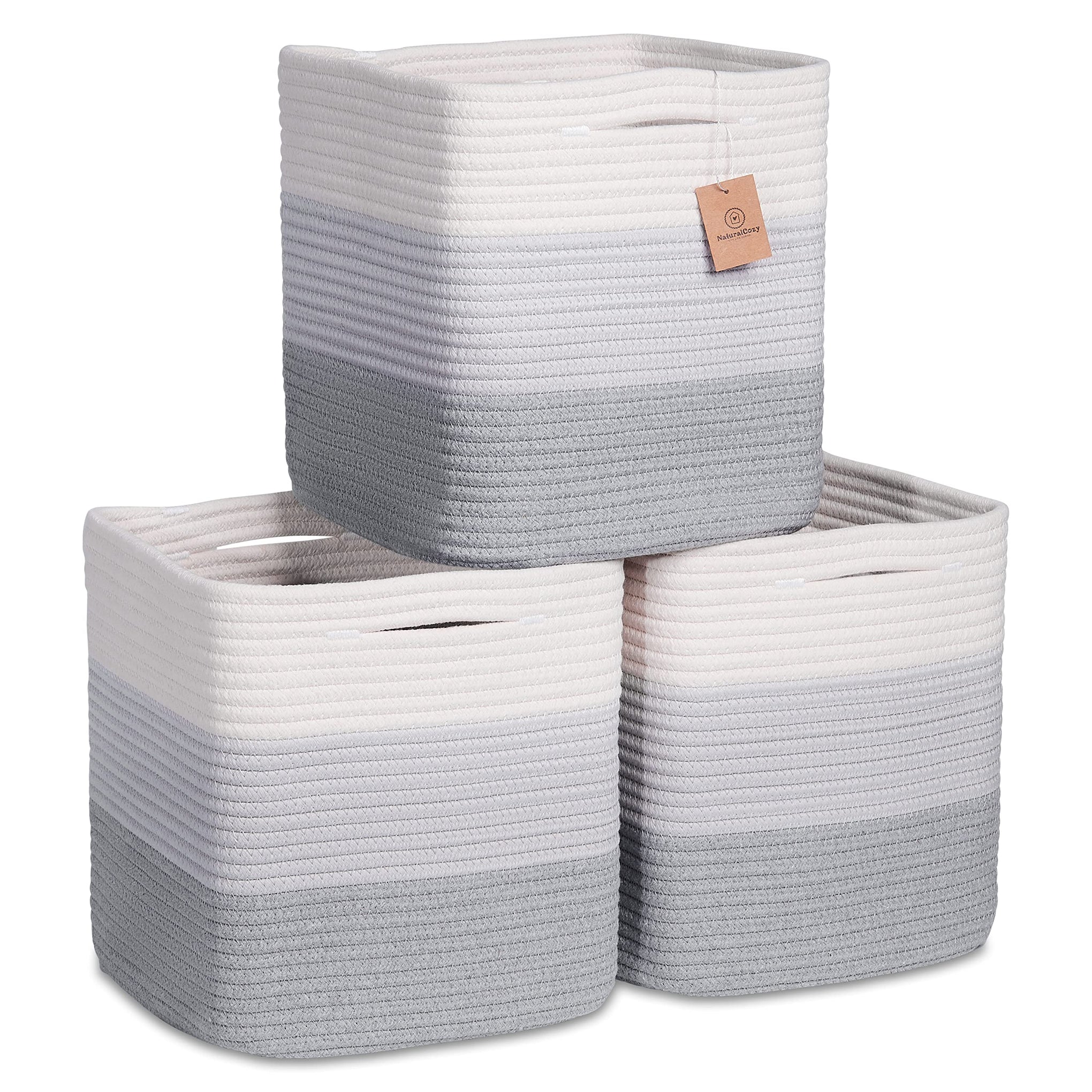 Storage Cubes 11 Inch Cotton Rope Woven Baskets for Organizing (3 Count)