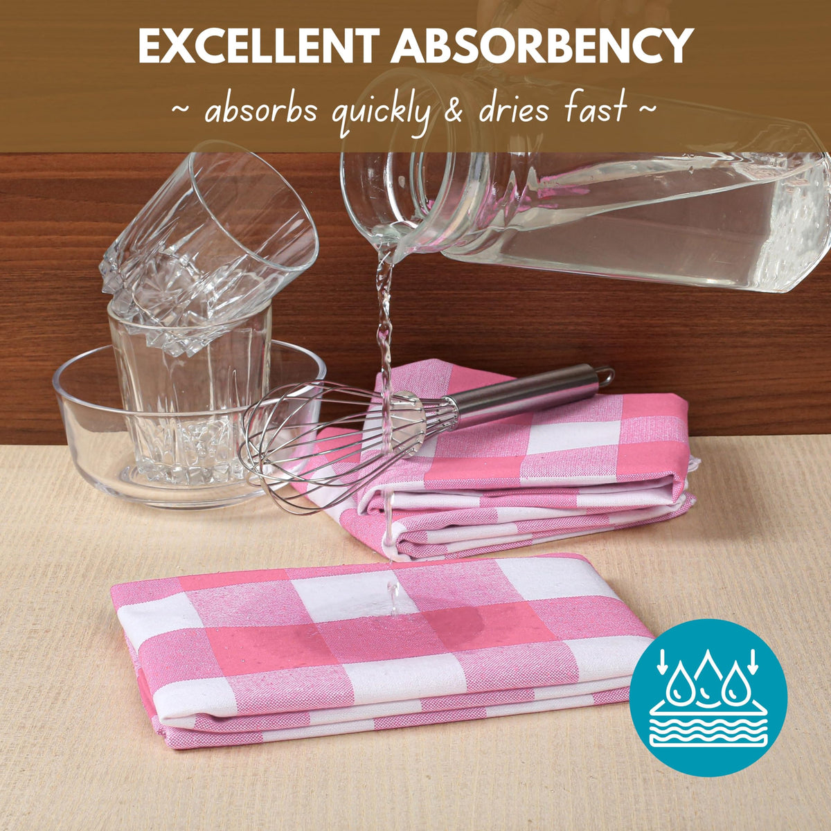 Pink Checked Kitchen Towel 16"x26" (4 Count)