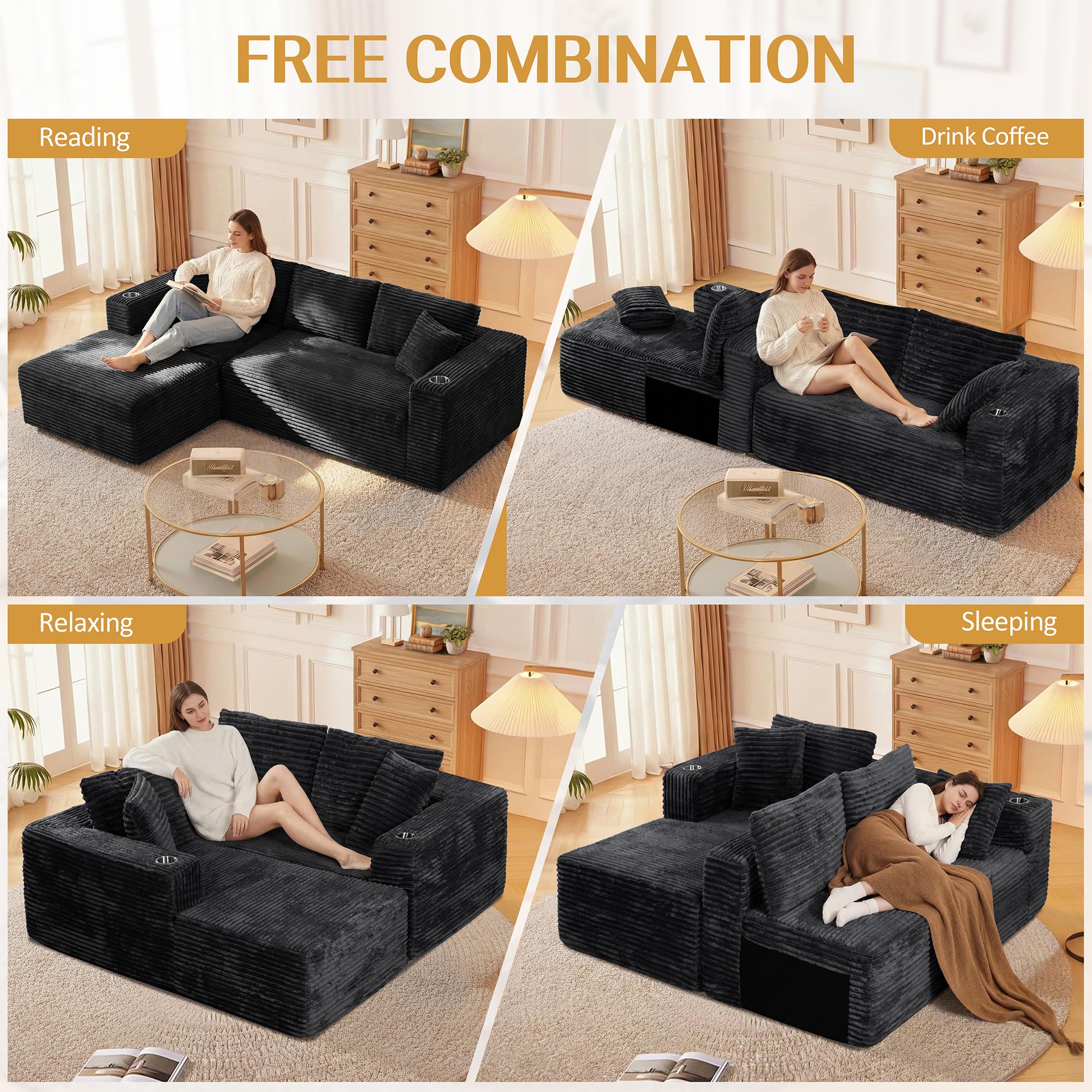 103" Modular Sectional Sofa for Small Spaces