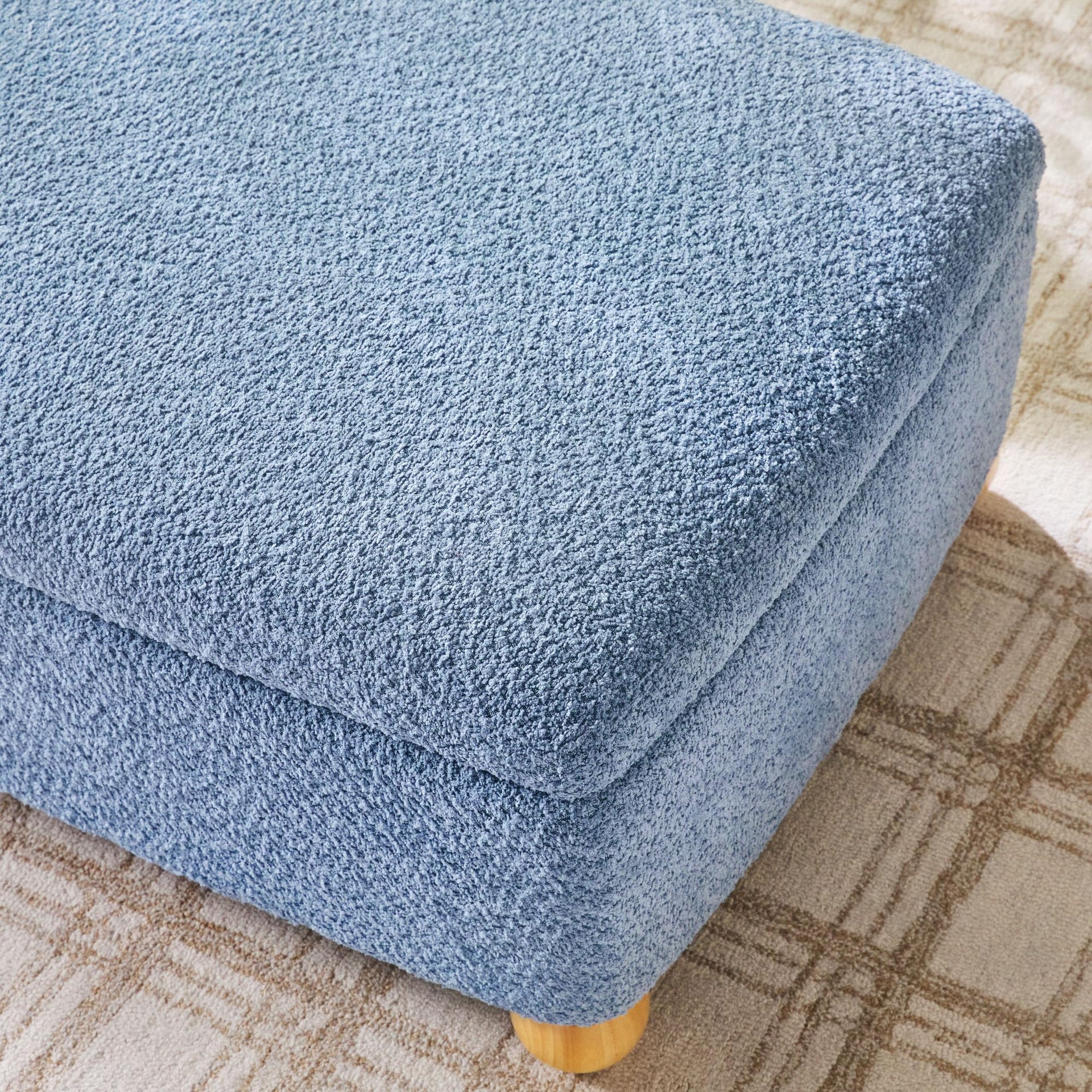 Linley Contemporary Large Storage Bouclé Ottoman with Wood Legs