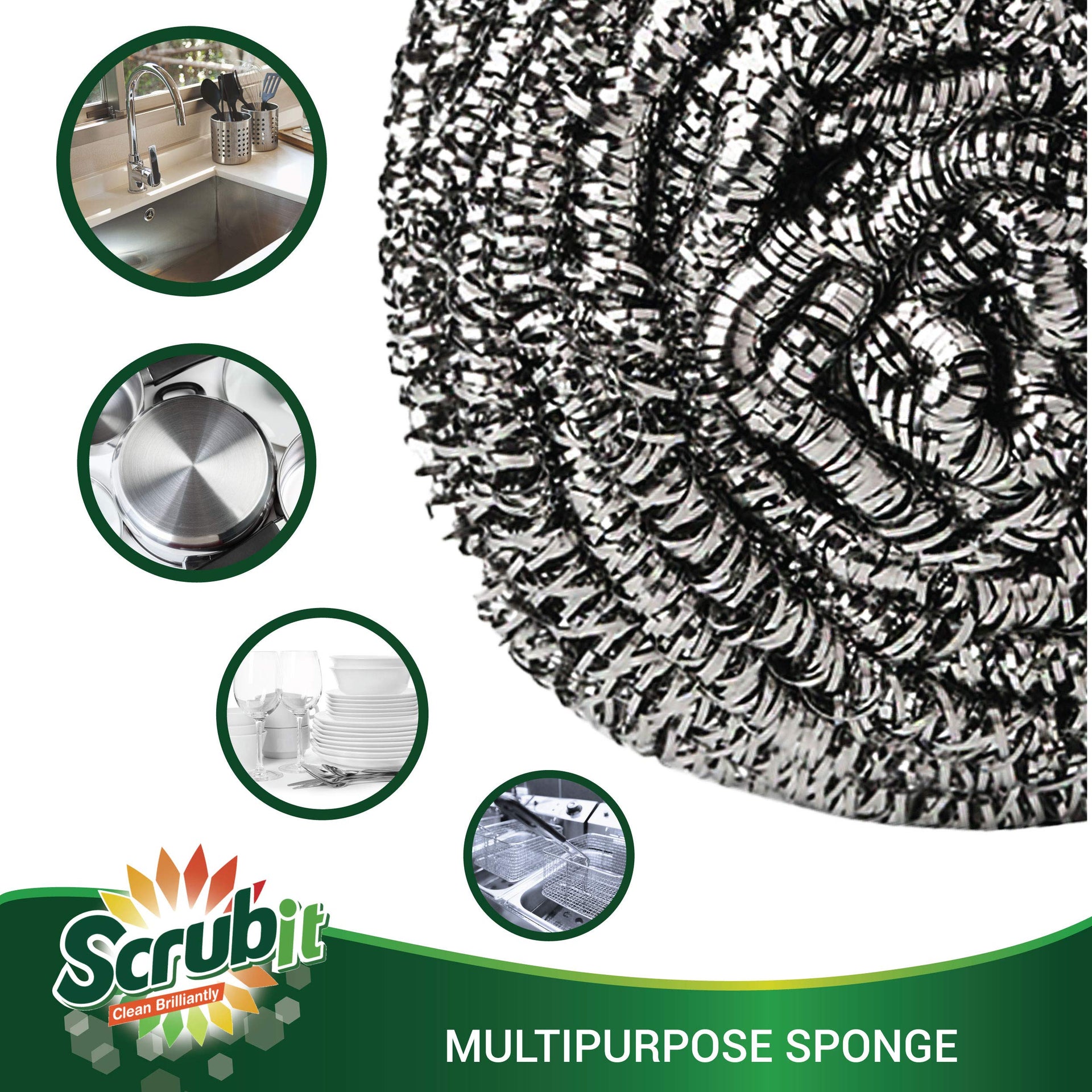 12 Pack Stainless Steel Scourers by Scrub It (12 Count)