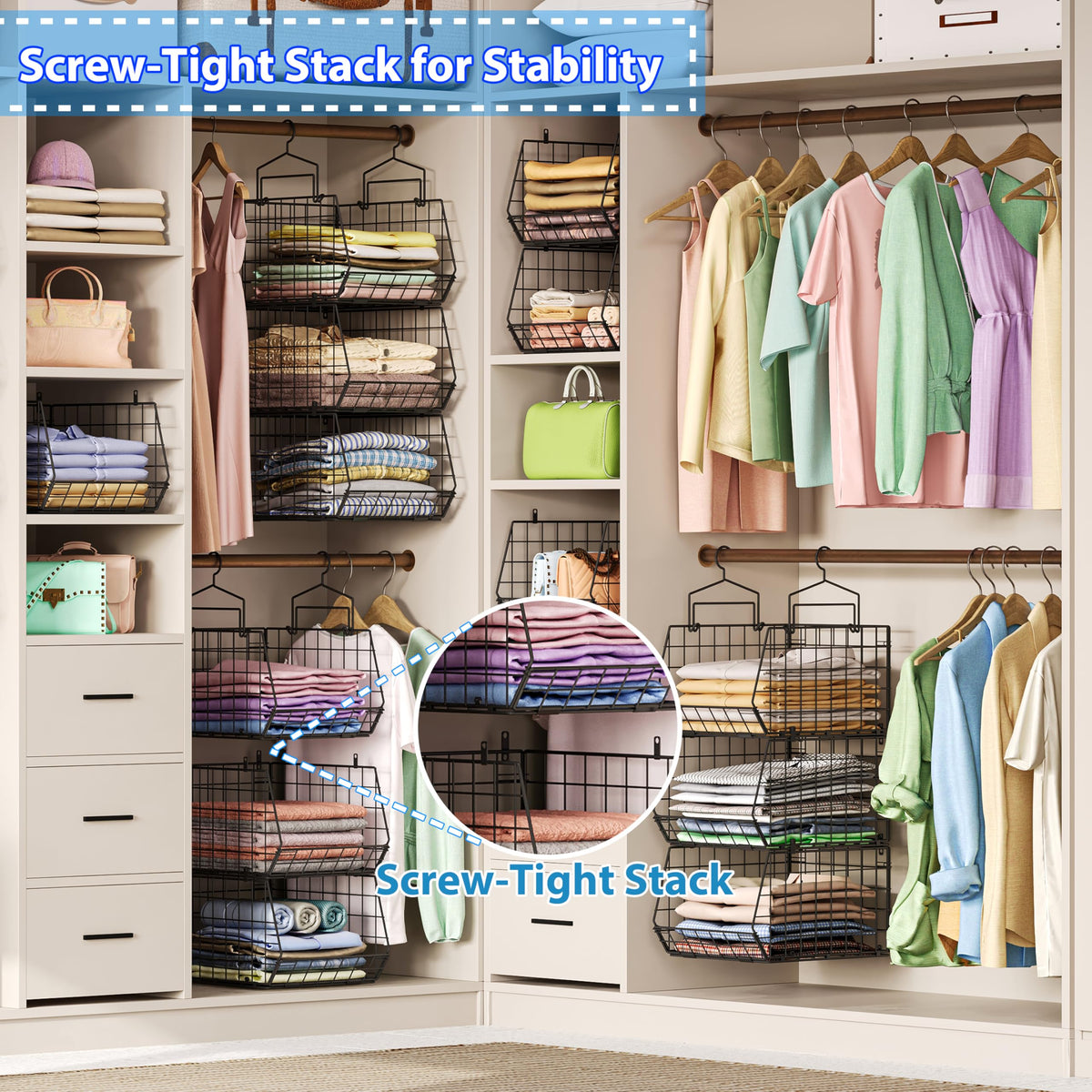 6 Tier Extended Depth Hanging Closet Organizers and Storage for Closet Organization (6 Count)