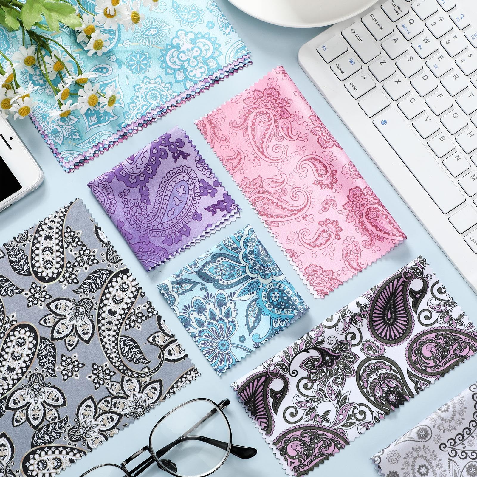20 Pcs Microfiber Cleaning Cloth Cute Paisley Waves Design Microfiber Soft Multicolor Glasses Cleaner Cloth for Eyeglasses Camera Lens Cell Phone Screens Glasses