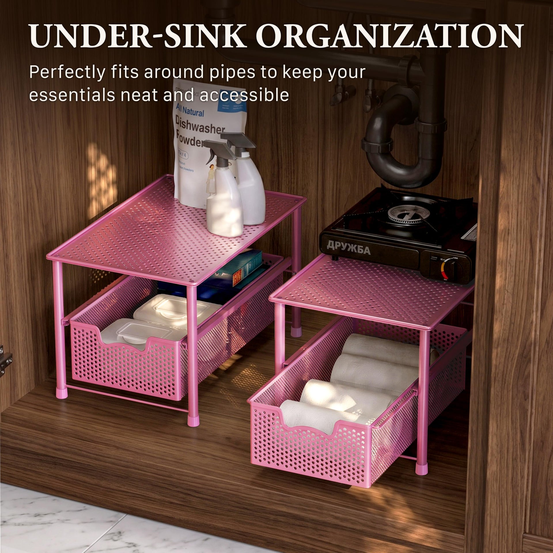 Stackable Under Sink Sliding Basket Drawer