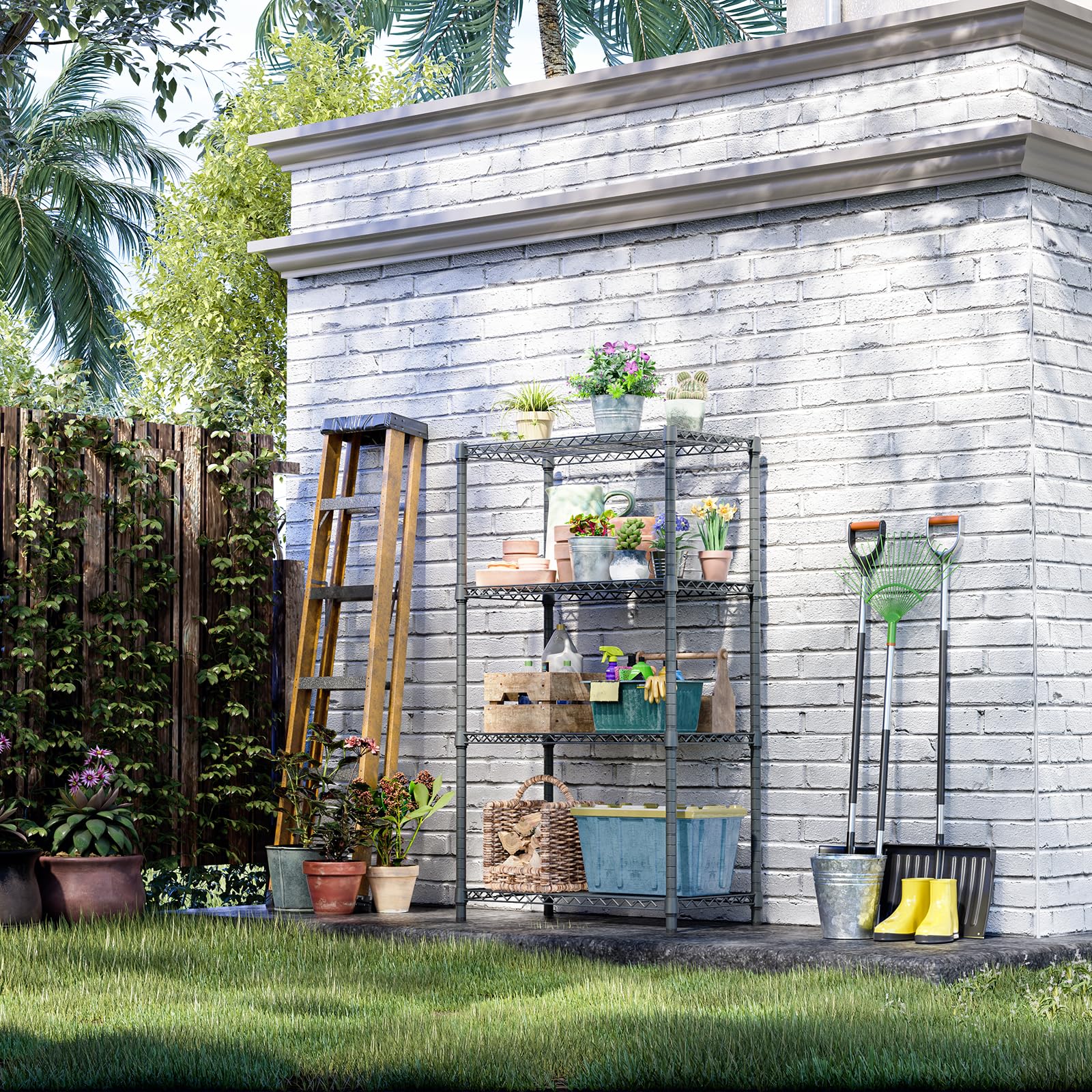 4 Tier Outdoor Metal Storage Shelving Unit