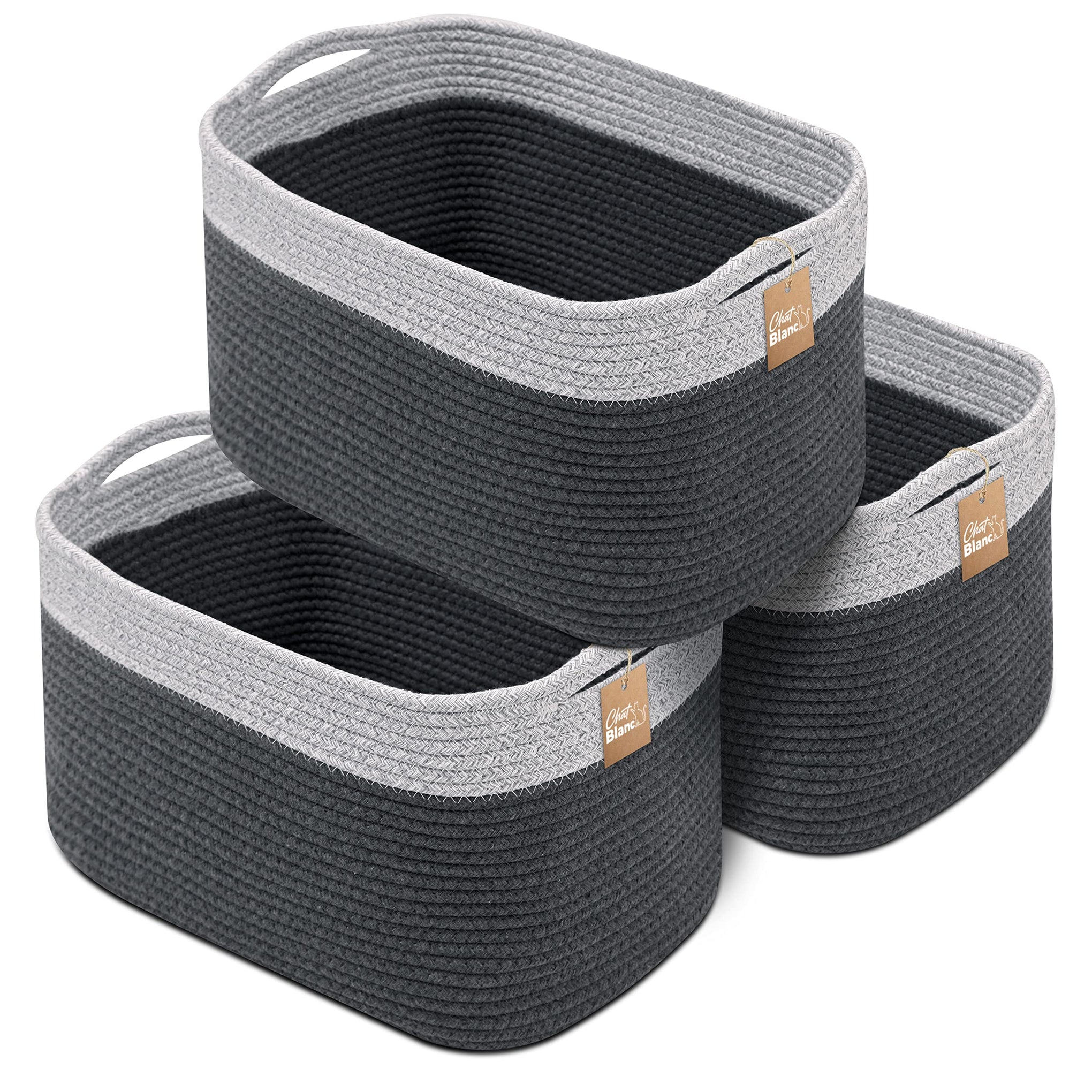 Cotton Rope Baskets for Organizing I Storage Baskets for Shelves (3 Count)