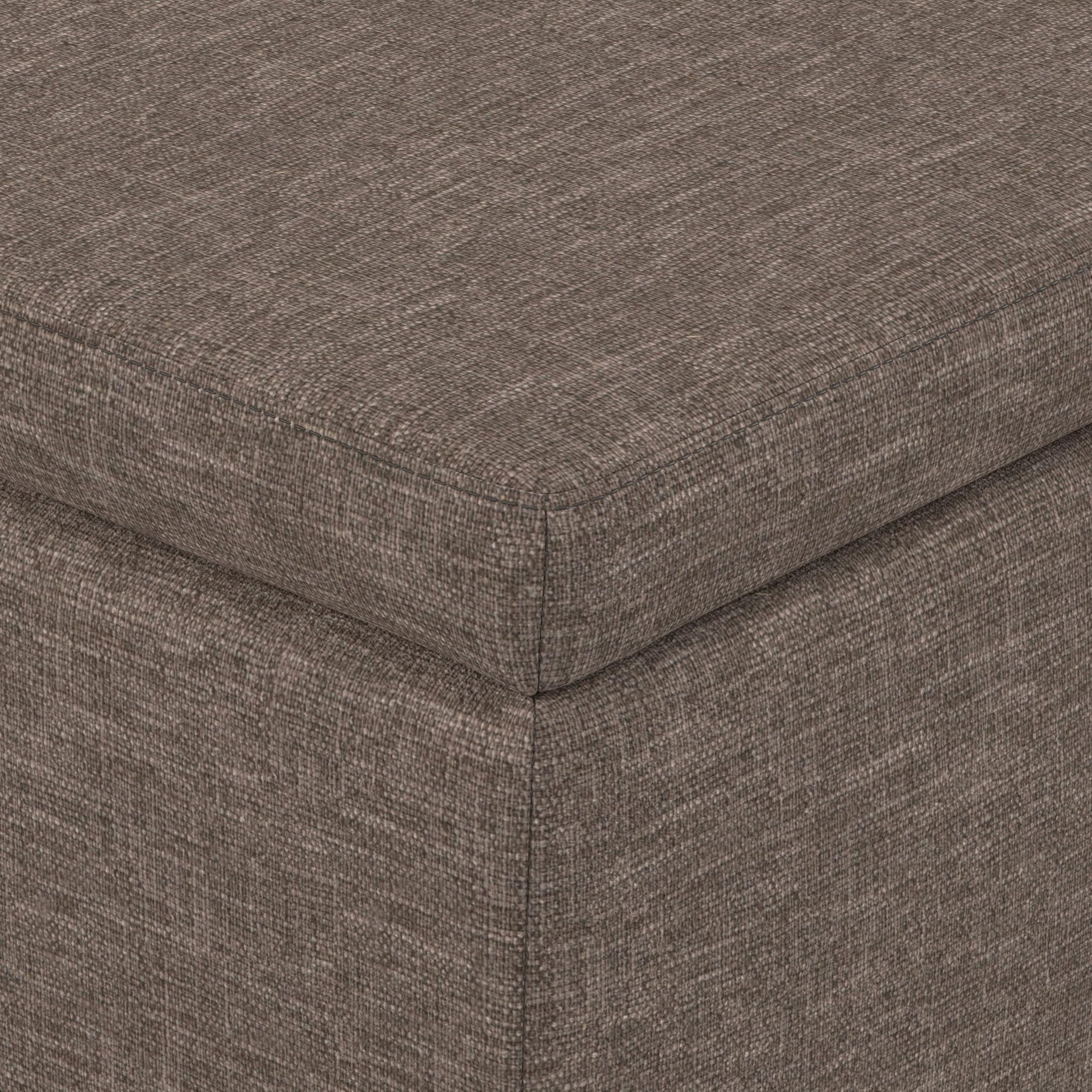 Avalon 48" Wide Linen Look Fabric Storage Ottoman in Fawn Brown