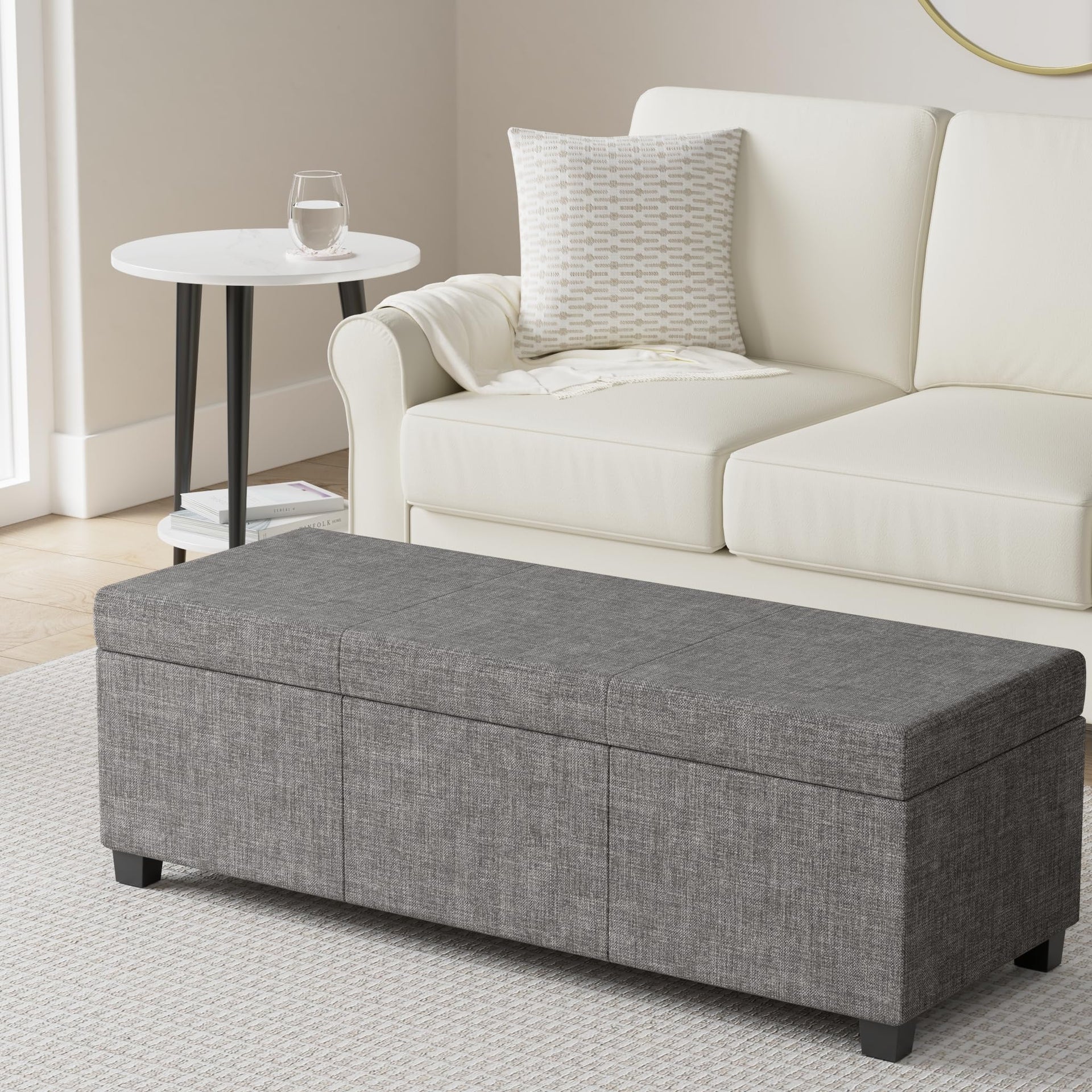 Avalon 48" Wide Tweed Look Fabric Storage Ottoman in Red