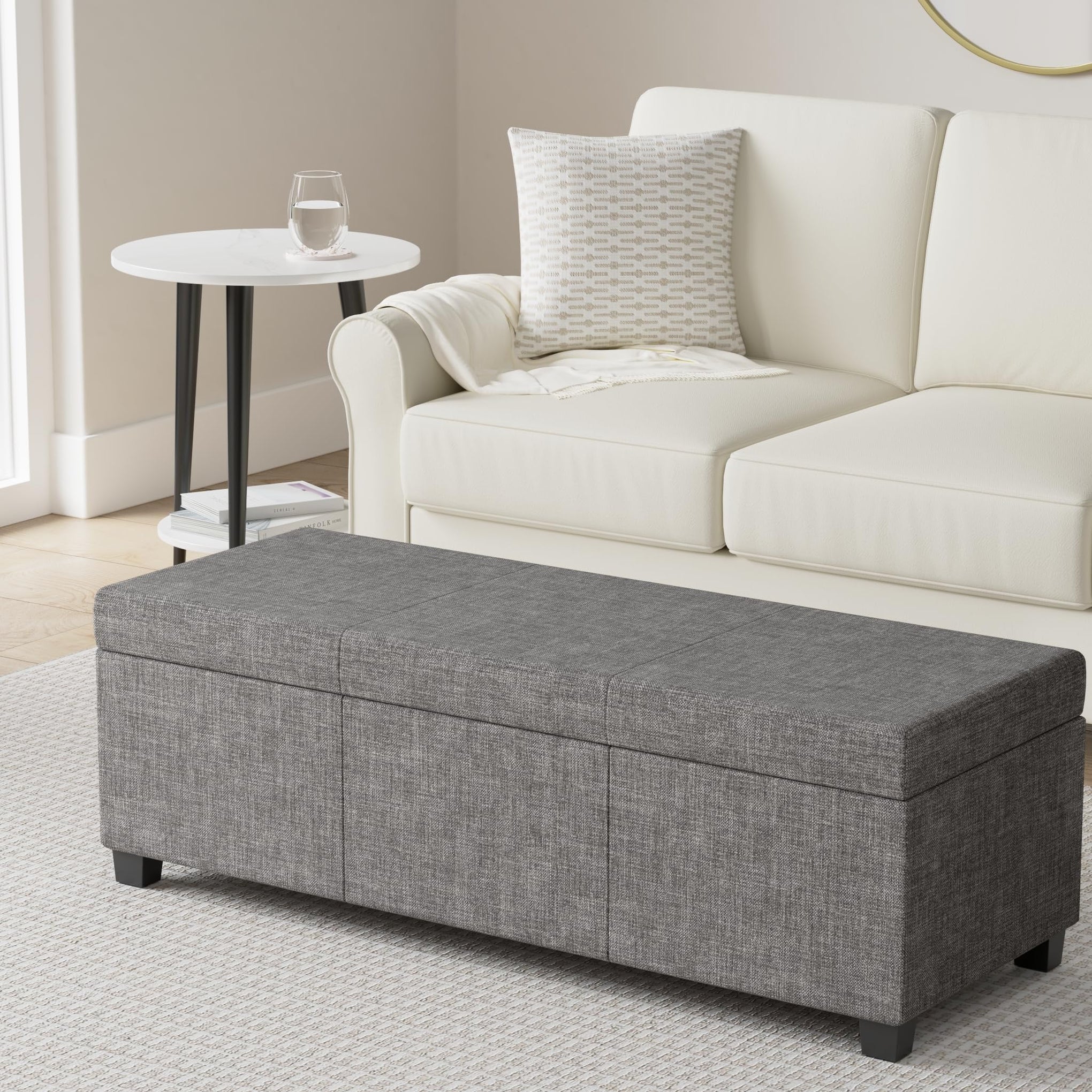 Avalon 48" Wide Tweed Look Fabric Storage Ottoman in Red