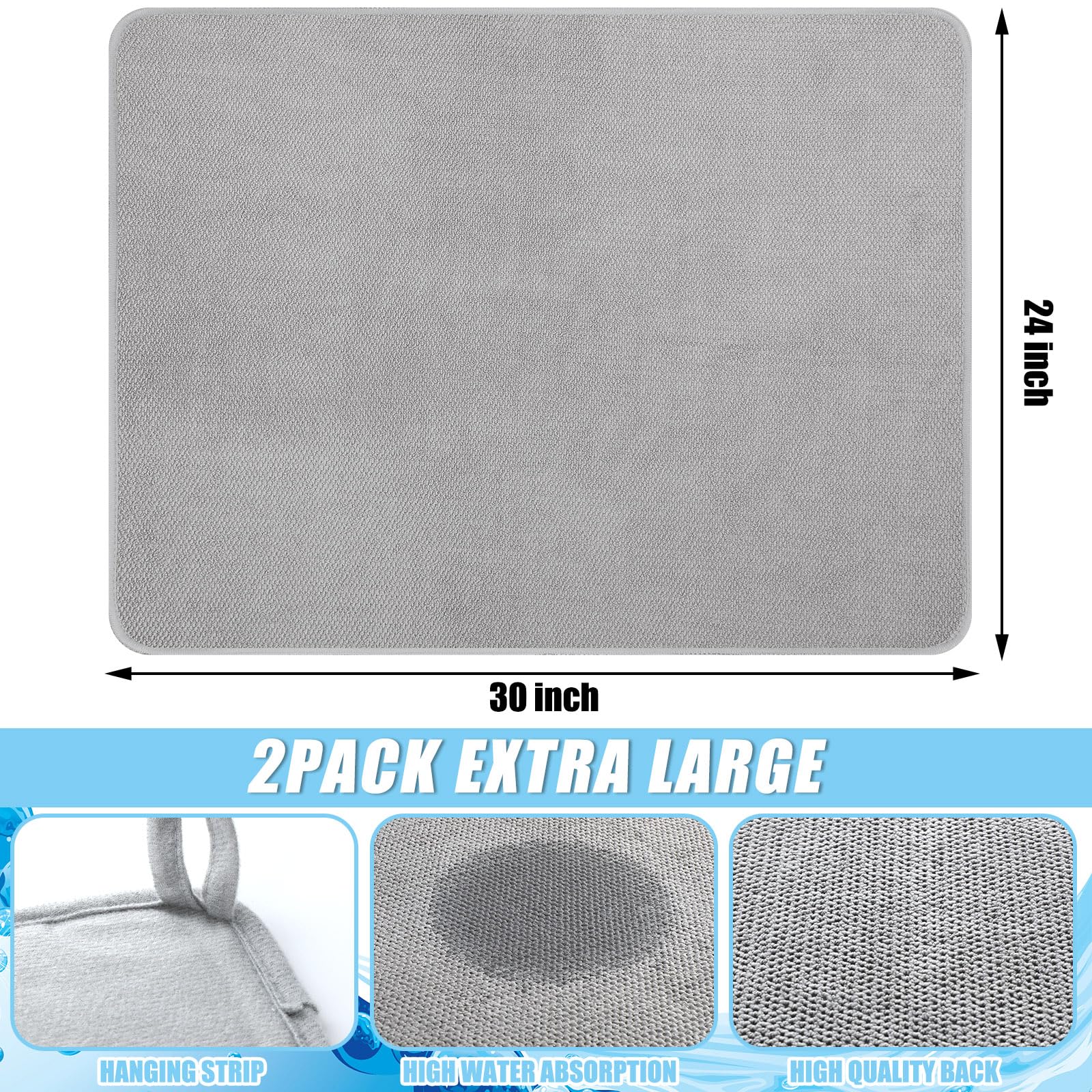 2 Pack Extra Large Dish Drying Mat Microfiber Absorbent Dish Drying Pad Large Size Dishes Drainer Mats for Countertop
