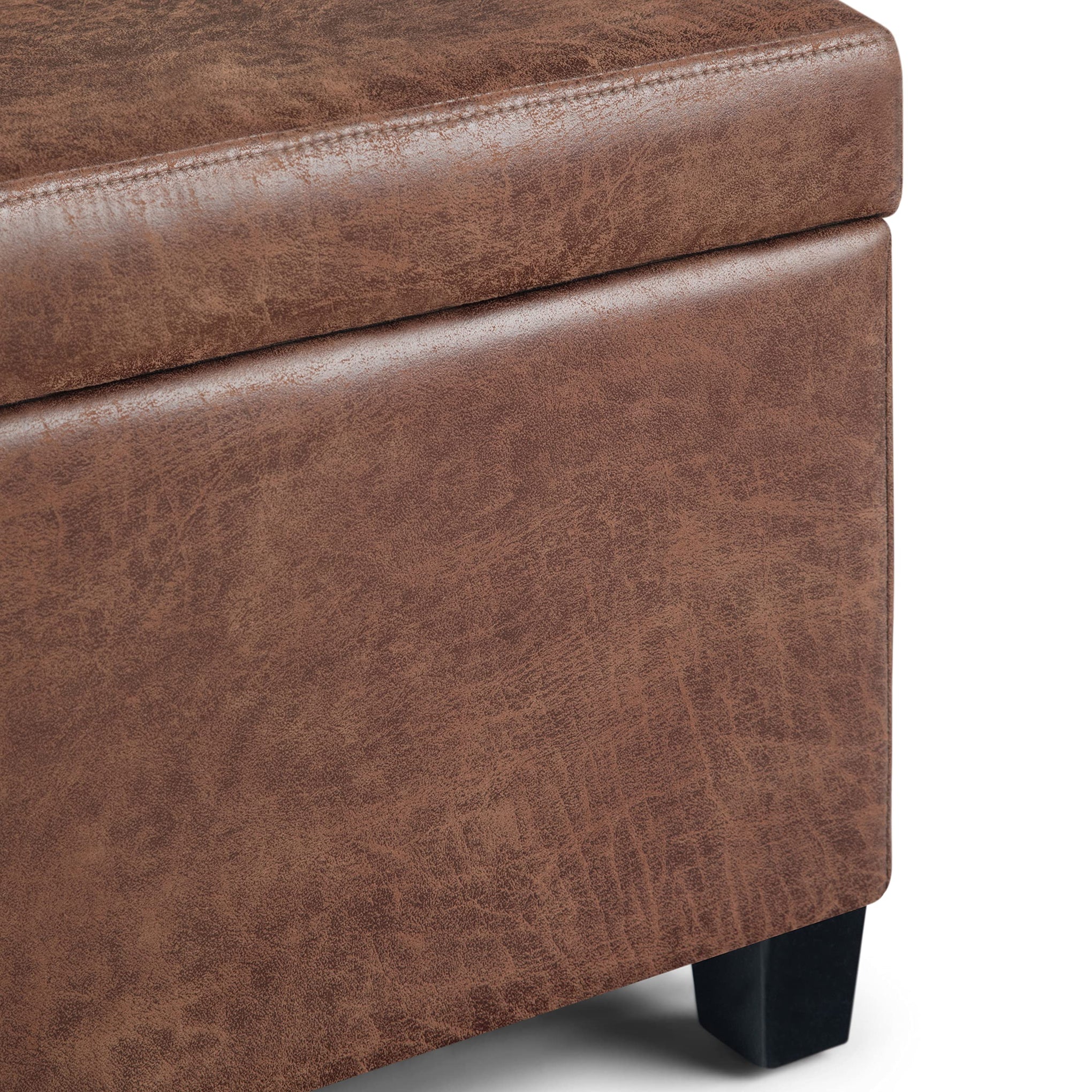 Avalon 48" Wide Vegan Leather Storage Ottoman in Saddle Brown