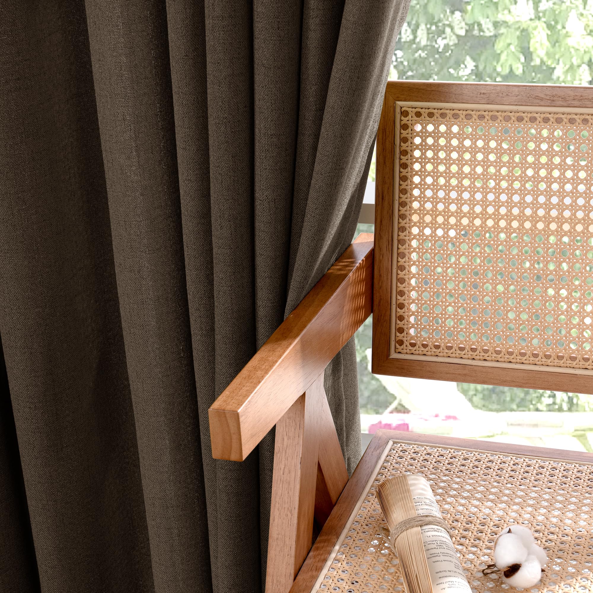 Brown Linen Kitchen Curtains 36 Inch Length (2 Count)