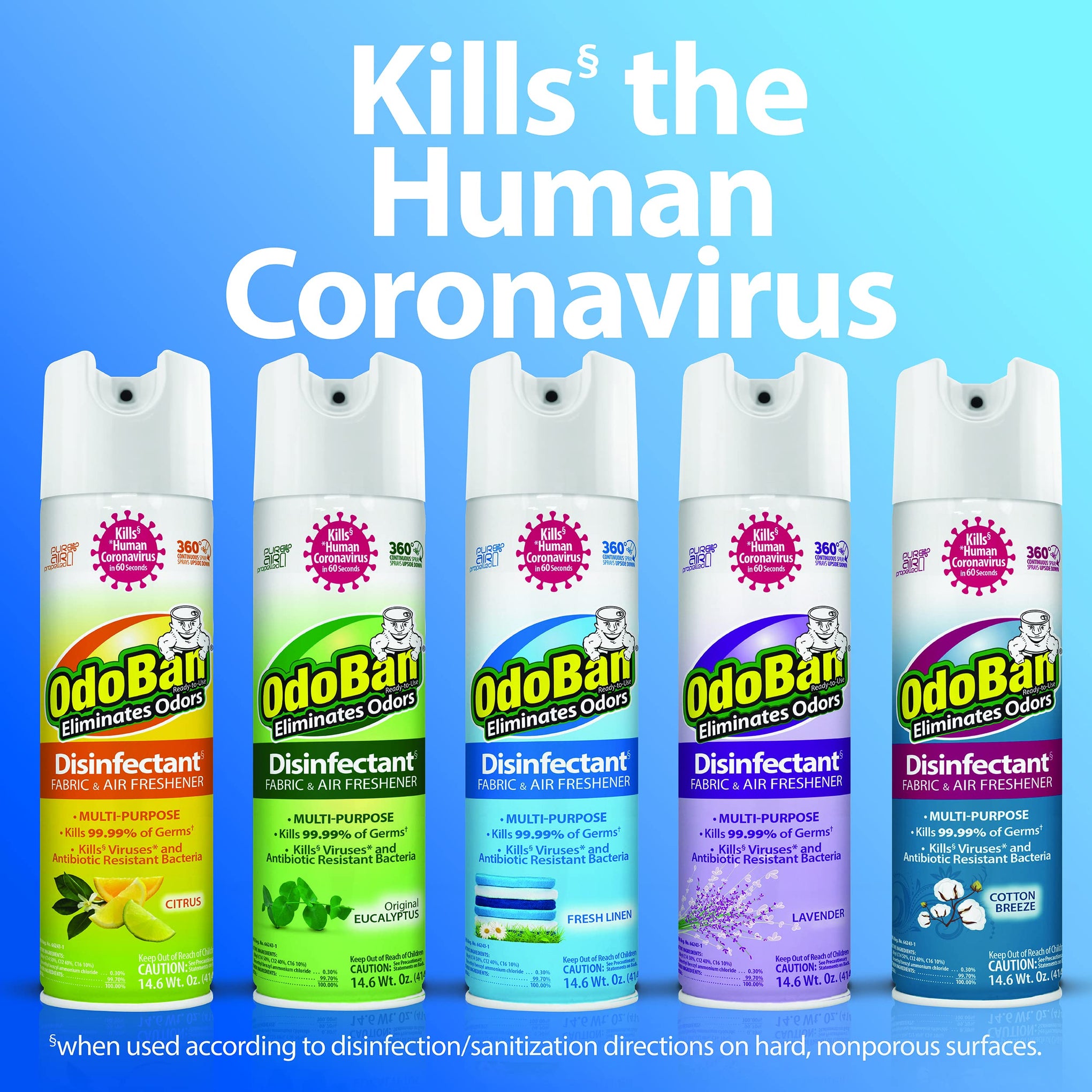 Ready-to-Use 360-Degree Continuous Spray Disinfectant and Harsh Aroma Eliminator, Fabric and Air Freshener, 3 Pack, 14.6 Ounces Each, Original Eucalyptus Scent Clear (43.8 Fl Oz)