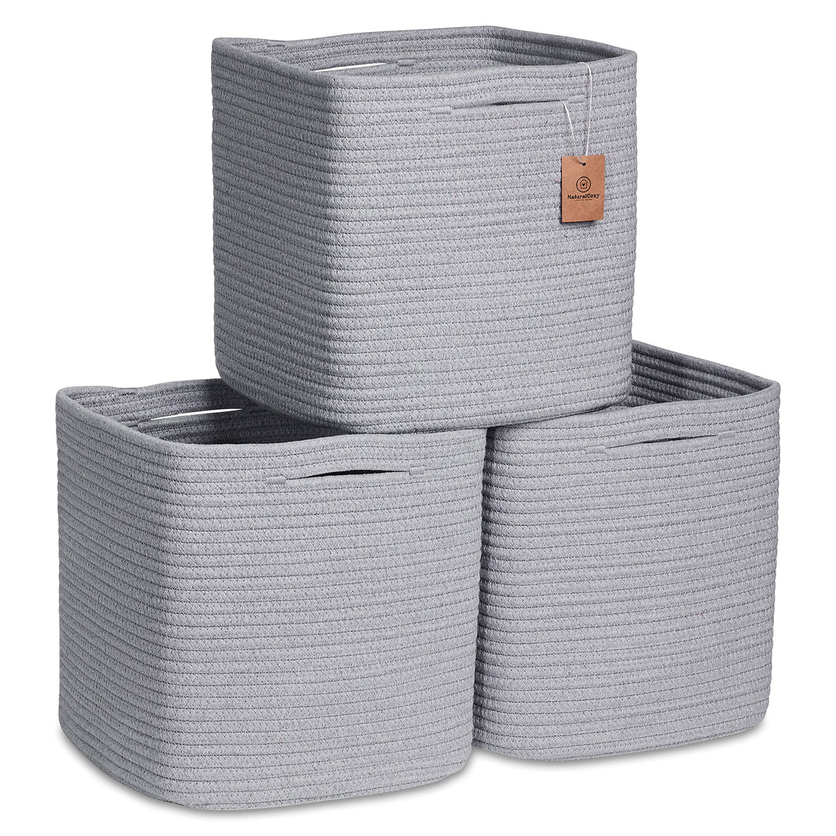 Storage Cubes 11 Inch Cotton Rope Woven Baskets for Organizing (3 Count)
