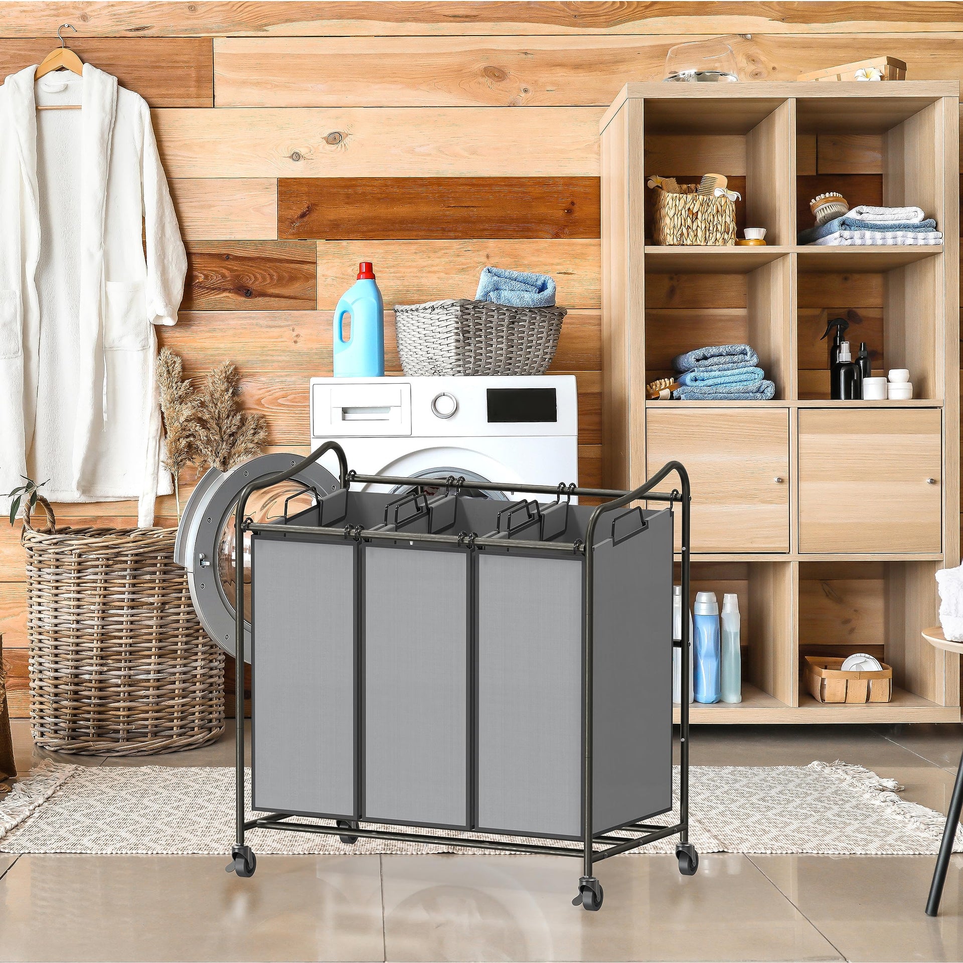 Heavy Duty 3 Bag Laundry Sorter Rolling Cart