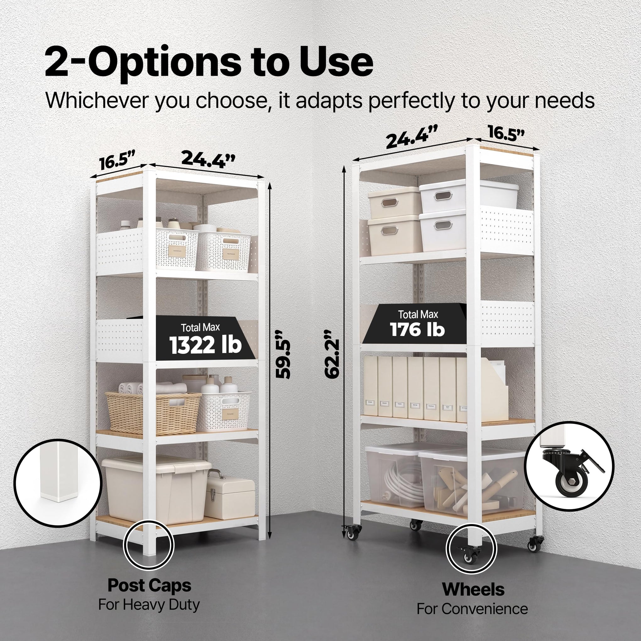 5 Tier Rolling Shelving Unit with Lockable Wheels Multipurpose Storage Cart with Pegboards for Kitchen Laundry Pantry 24" W 2Pack (2 Count)