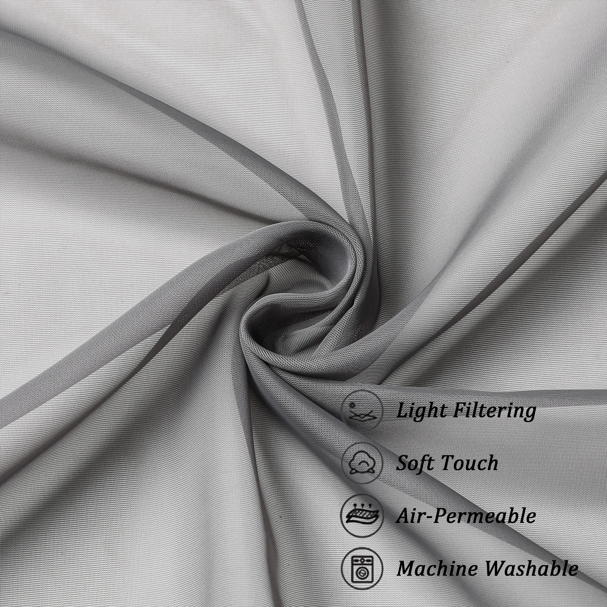 Charcoal Grey Sheer Curtains 45 Inch Long 2 Panels