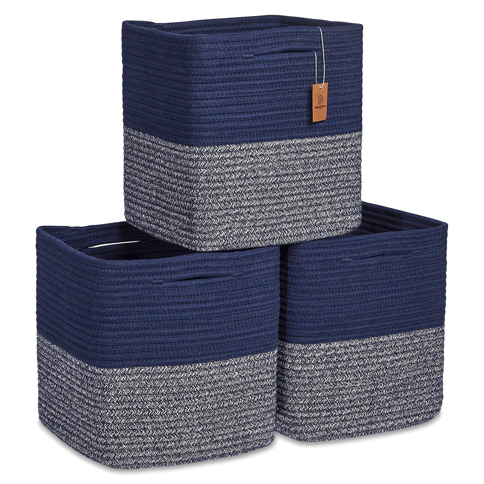 Storage Cubes 11 Inch Cotton Rope Woven Baskets for Organizing (3 Count)