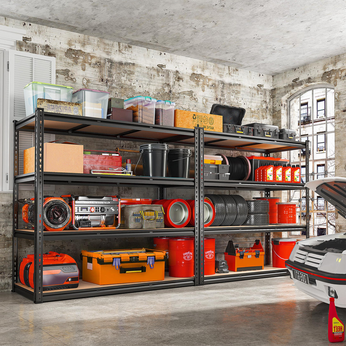 48" W Garage Shelving Heavy Duty 2550 LBS Storage Shelves 4 Tier Heavy Duty Shelving