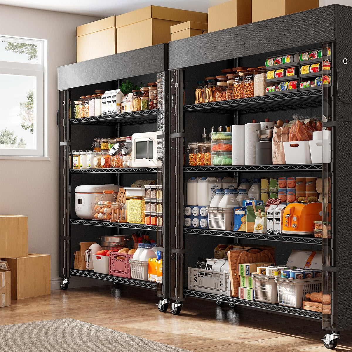72.8"H 5 Tier Heavy Duty Storage Shelving with Cover & Wheels