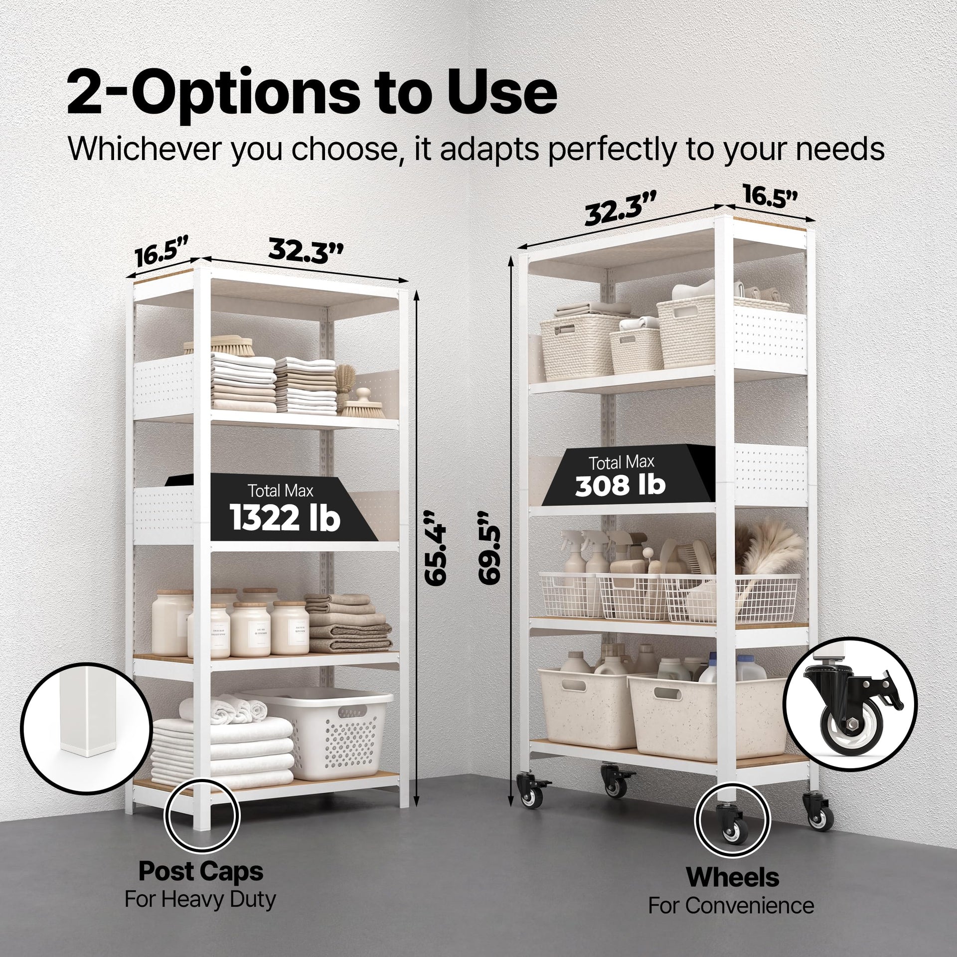5 Tier Rolling Shelving Unit with Lockable Wheels Multipurpose Storage Cart with Pegboards for Kitchen Laundry Pantry 32