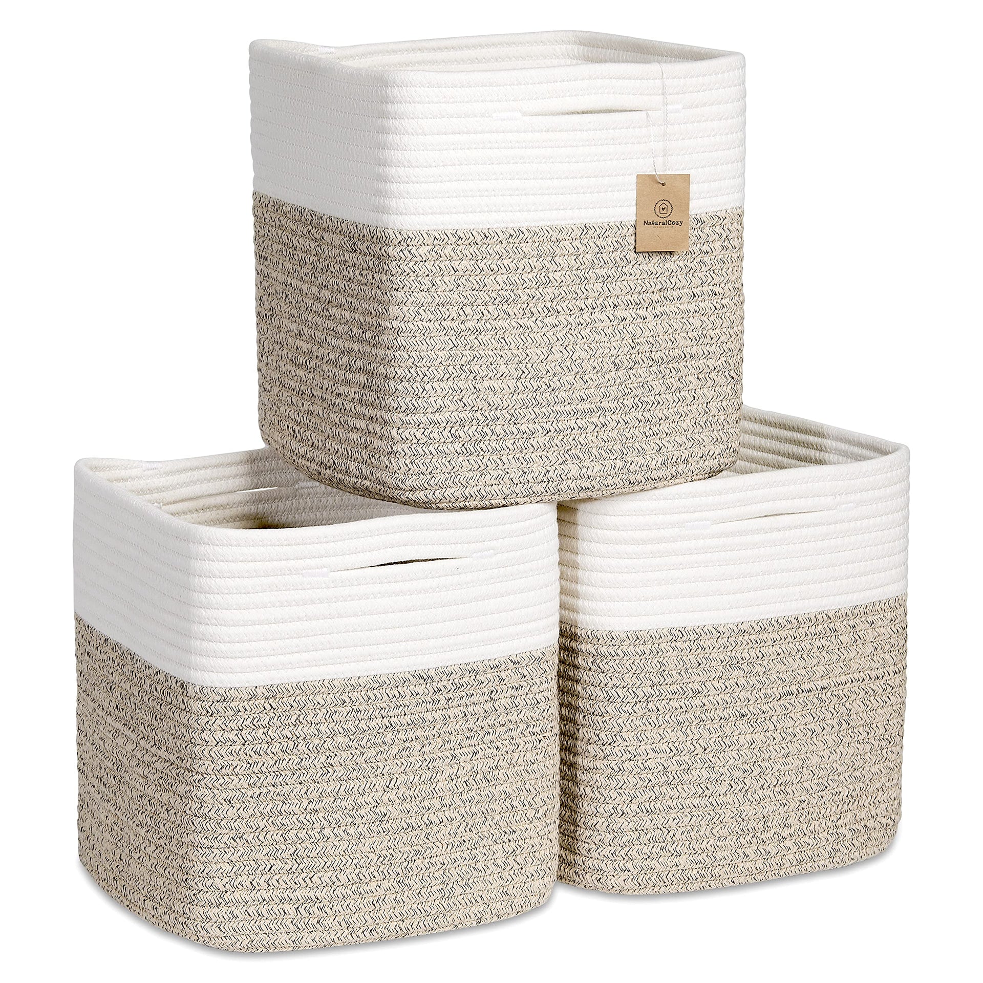 Storage Cubes 11 Inch Cotton Rope Woven Baskets for Organizing (3 Count)