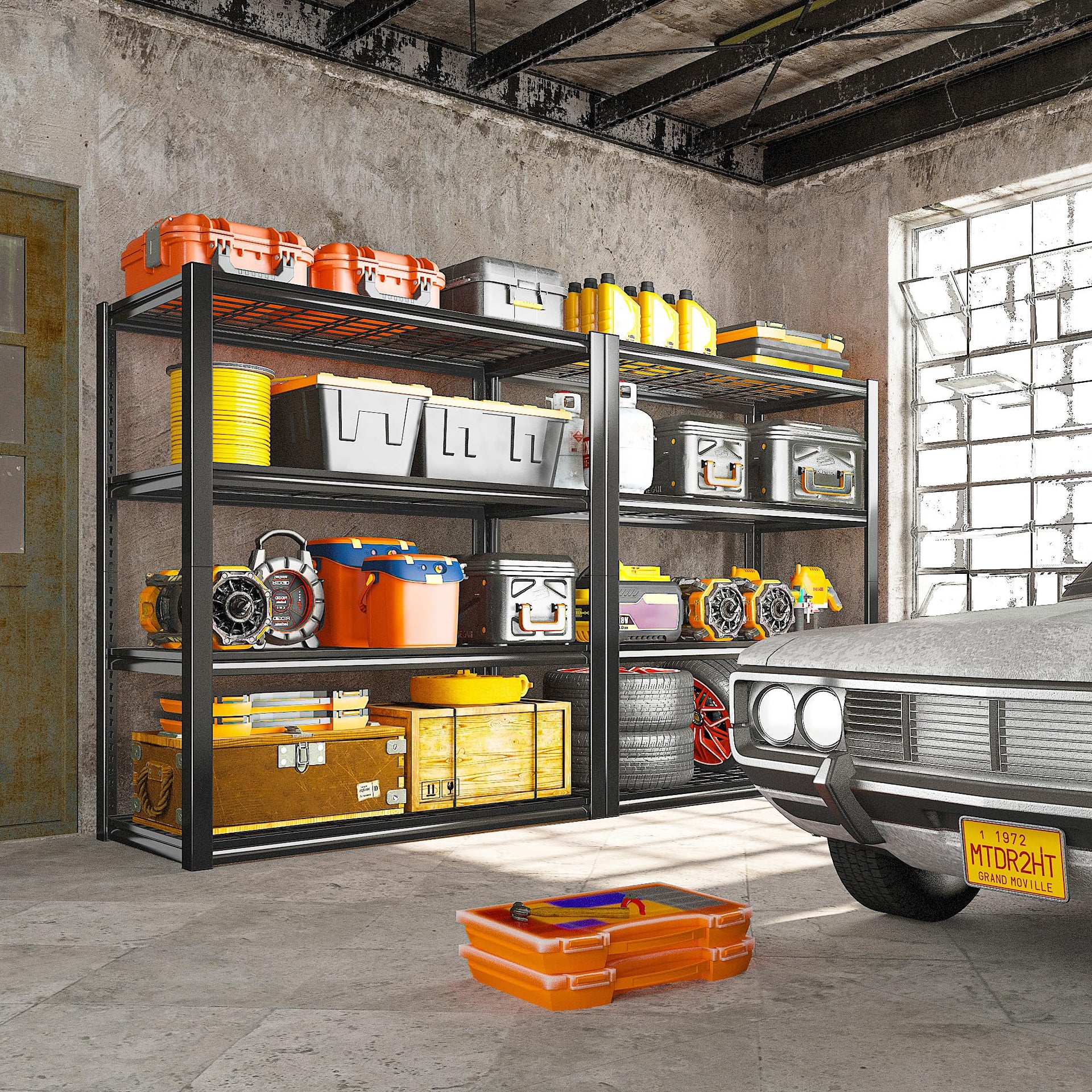 40" W Storage Shelves with Wire Mesh Panels for Garage Organization (4 Count)